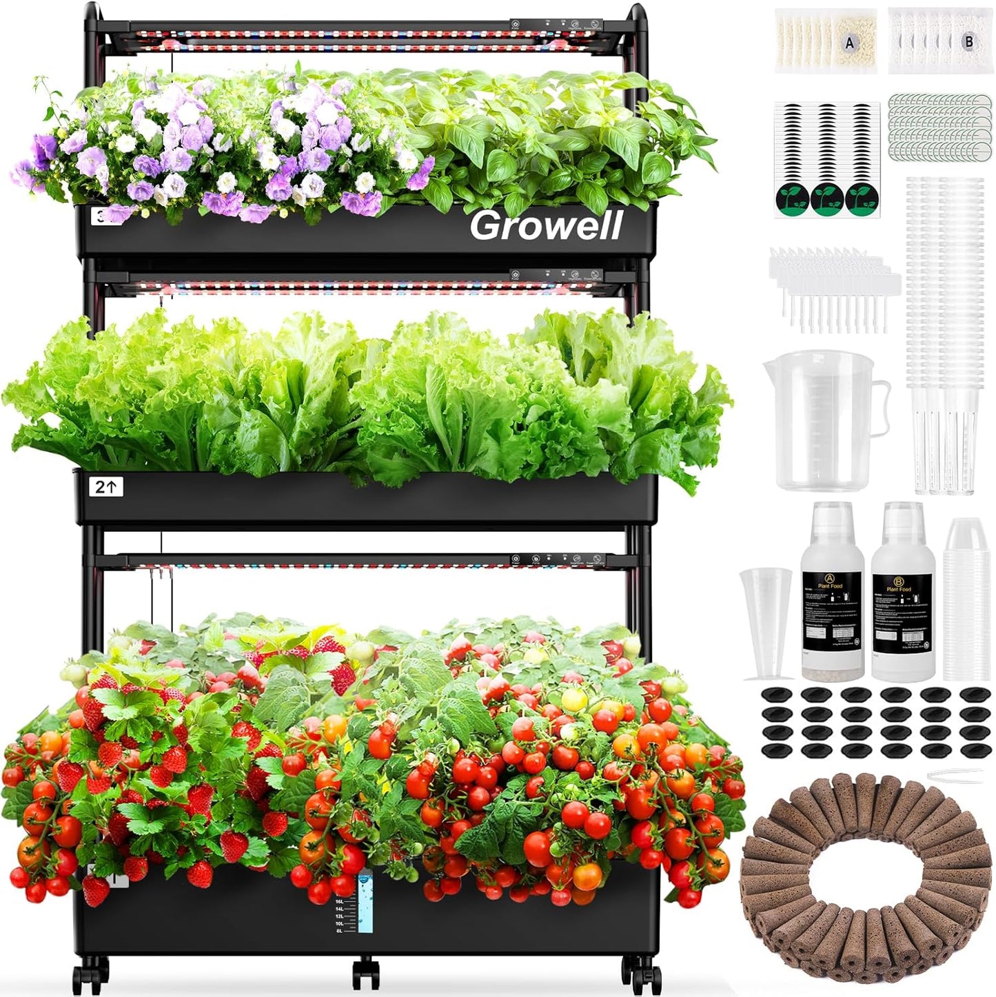 Growell Large Hydroponics Growing System Kit, 90 Pods Vertical Hydroponic Garden with 2 Light Modes Grow Light, Auto Circulating Water System, 40L Indoor Gardening System for Herb Vegetable Fruit