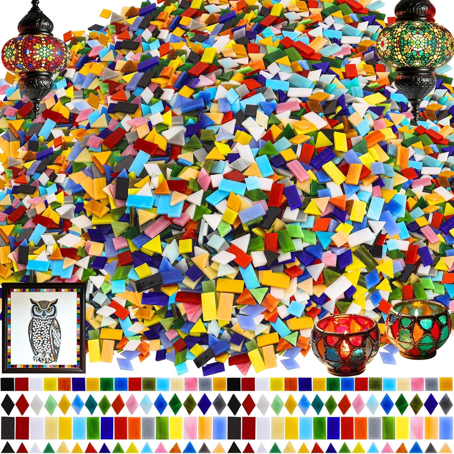 3200 Pcs Mosaic Tiles, Glass Mosaic Tiles for Crafts Bulk, Assorted Color Stained Mosaic Glass Pieces, Mosaic Supplies for Home Decoration, Art Crafts, DIY Projects, Opaque