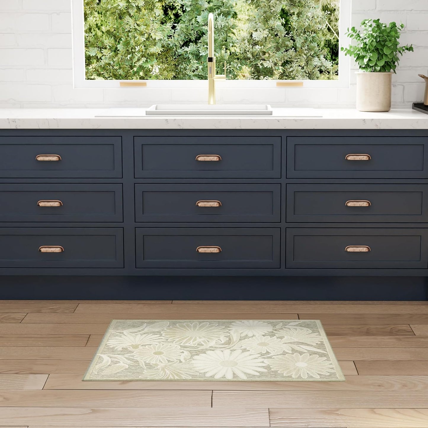 Nourison Aloha Ivory Sage 2'8" x 4' Area Rug - Easy Clean, Non Shedding, Bed Room, Living Room, Dining Room, Kitchen (3' x 4')