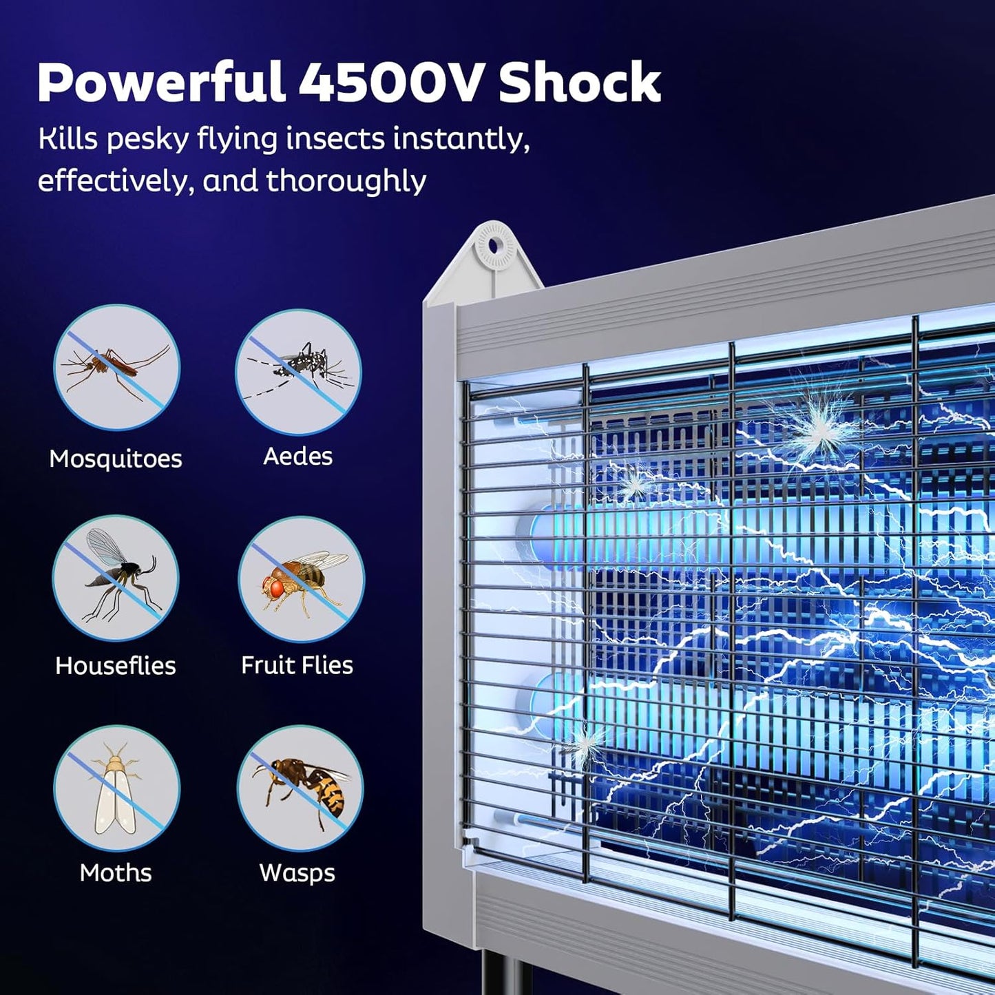 Solar Bug Zapper Outdoor, Mosquito Zapper Waterproof Electric Fly Zapper Rechargeable Mosquito Killer Lamp with 10W Solar Panel, 4500V Cordless Fly Trap for Backyard, Patio, Garden, RV, Camping