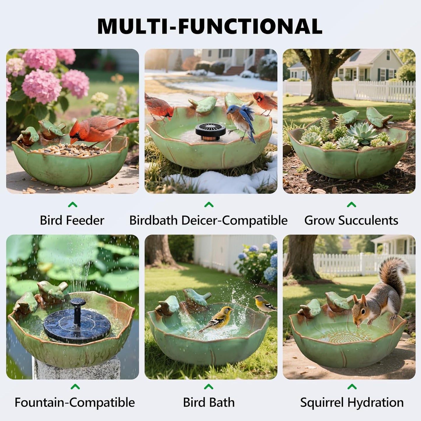 Ceramic Bird Bath for Outdoors, 10.1” Ground Ceramic Bird Baths Bowl for Outside, Garden Table Top Bird Baths Weather Resistant, Birdbath for Deck, Balcony, Lawn