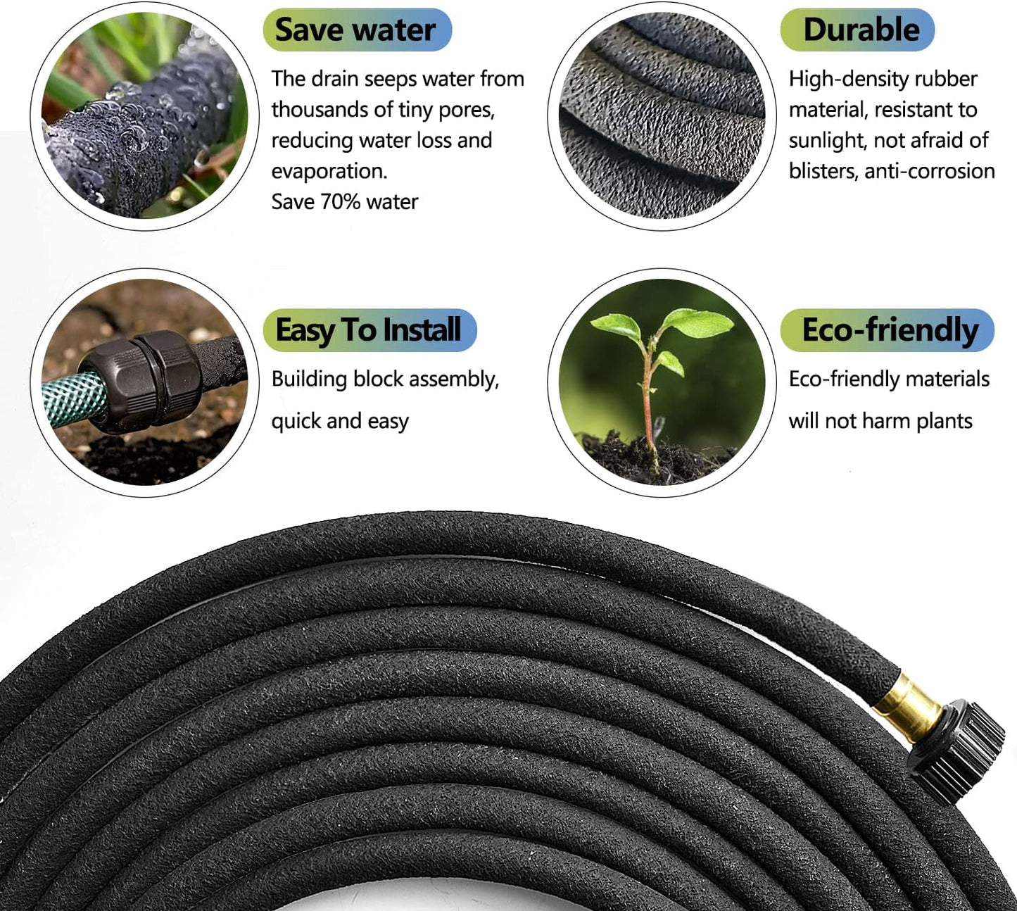 Soaker Hose 100 Ft for Garden Beds with Fittings Kit, 1/2’’ Soaker Hose for Foundation Watering, Heavy Duty Water Saving Drip Hoses for Lawn, Landscaping, Garden(100 FT)