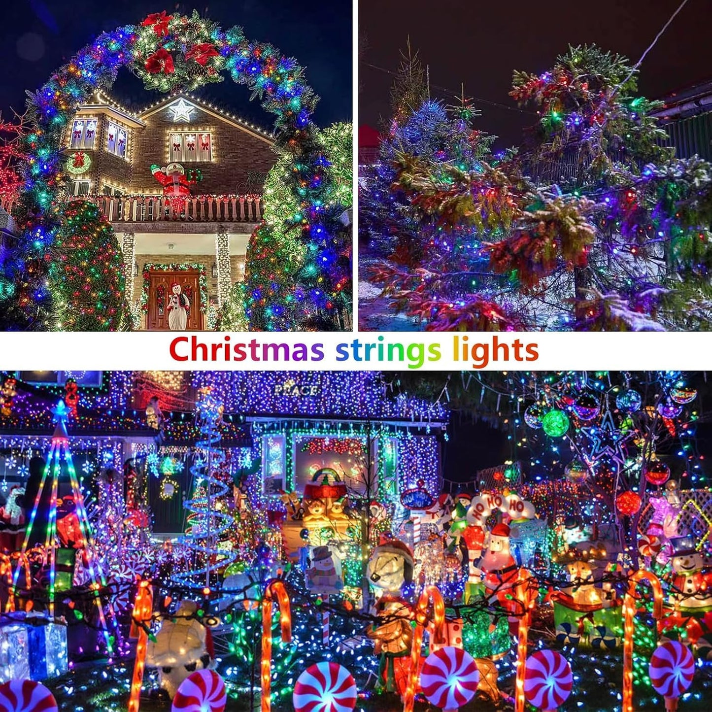 Solar Christmas Lights, 2 Pack Super Bright 90FT 160 LED Solar String Lights, 8 Lighting Modes Outdoor Waterproof Green Wire Twinkle Light for Xmas Garden Decorations (Multi-Colored)