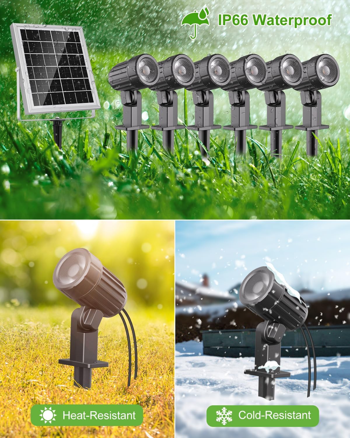 CLY 6 in 1 Solar Spot Lights Outdoor, 2700K Warm White Solar Spotlights Landscape Lights, IP66 Waterproof 59.06ft Cable Auto On/Off Garden Floodlight for Yard Lawn Tree Statue Pathway Decoration