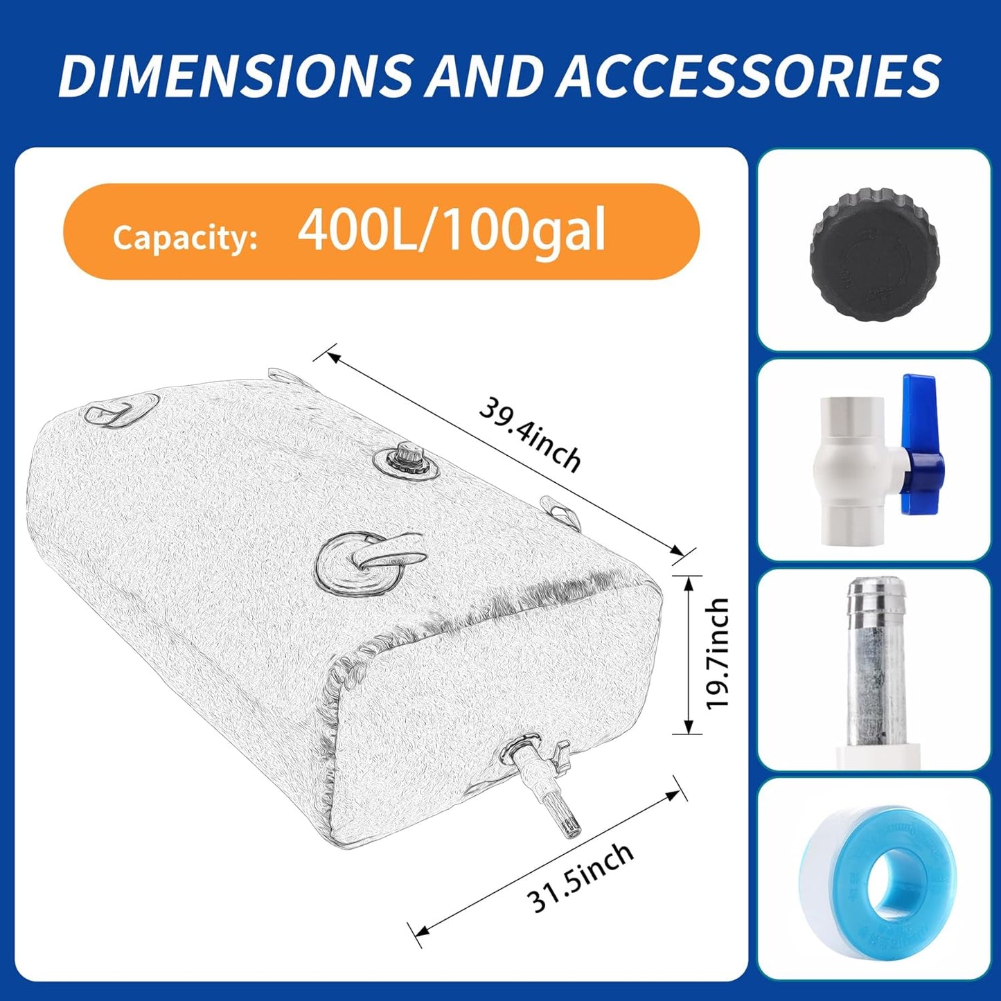 400 L/100 gal Water Bladder Storage Containers, Foldable Portable Water Tank Large Capacity Soft Water Bag, Drought Resistance, Fire Prevention, Emergency Water