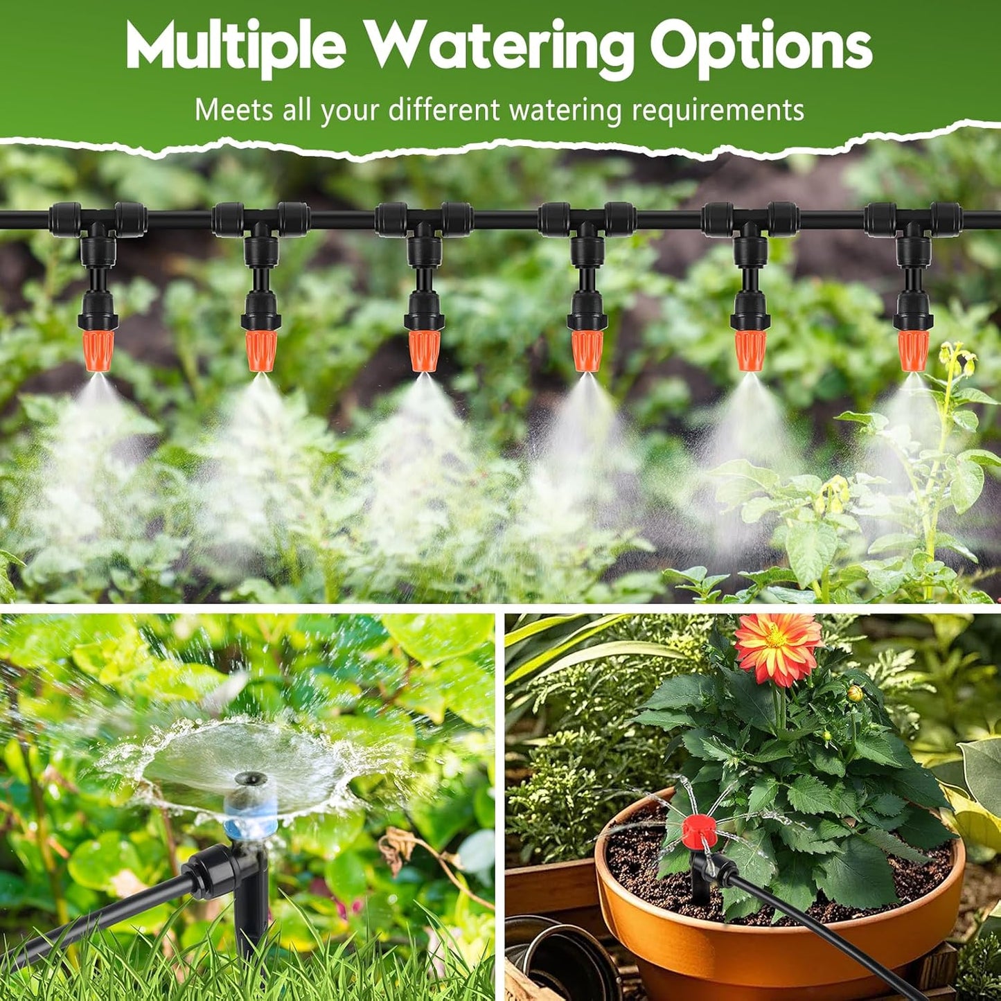 240FT Drip Irrigation System for Garden, 2025 Upgraded Quick-Connect Automatic Garden Watering System with 1/2" & 1/4" Tubing and Adjustable Nozzle Emitters for Greenhouse, Yard, Lawn, Raised Bed