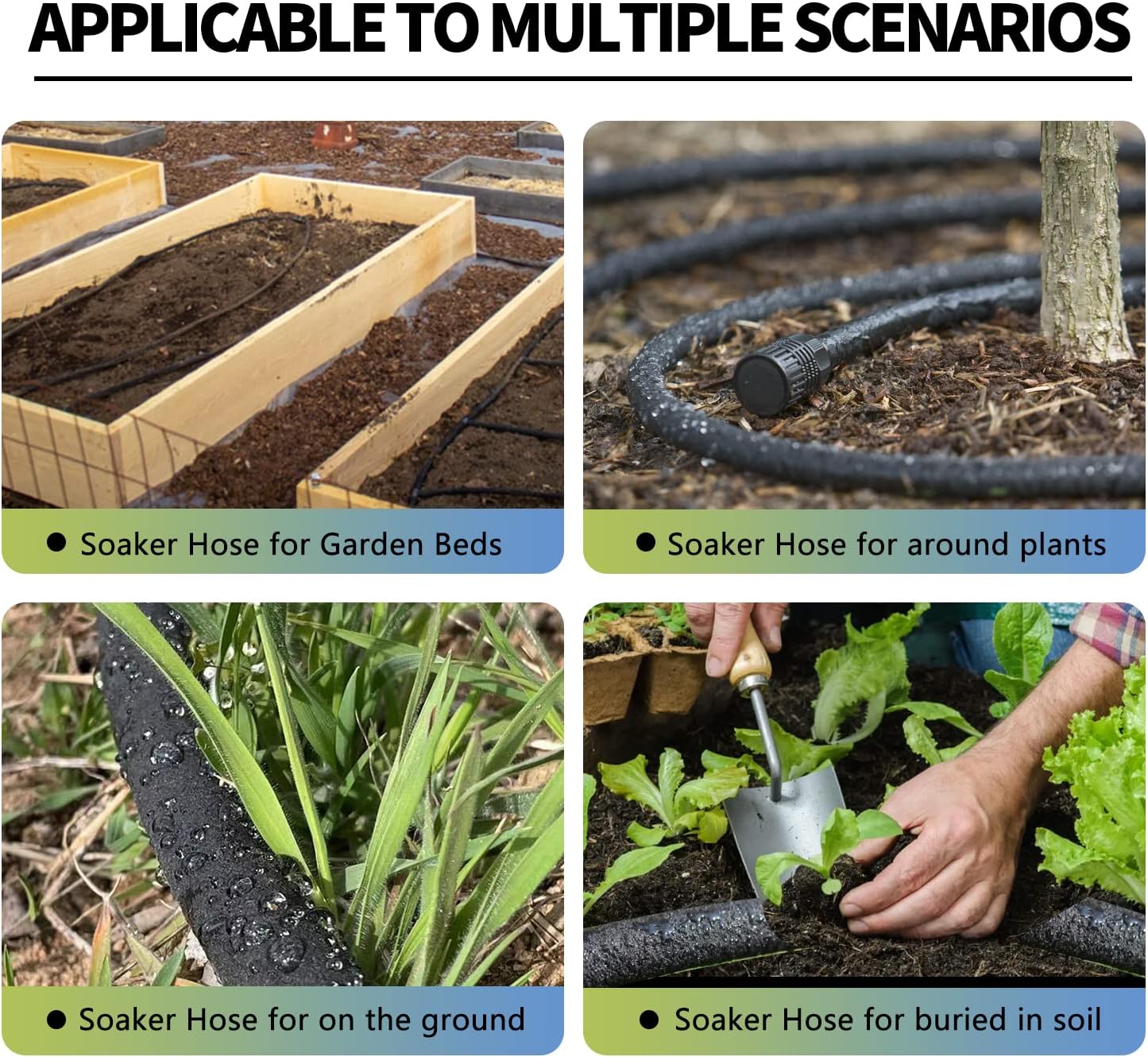 3 Pack Short Soaker Hose 15 Ft for Garden Beds, 1/2’’ 50 ft Soaker Hose for Foundation Watering, 70% Water Saving Drip Hose Irrigation for Lawn, Landscaping, Garden (15 FEET x 3PACK, Black)