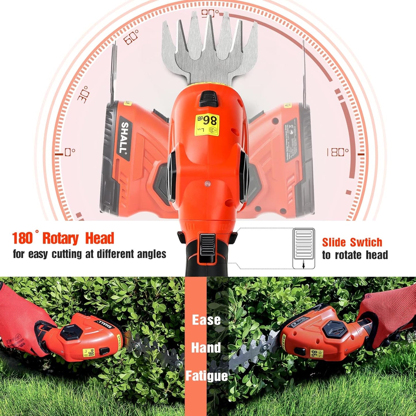 SHALL 2 in 1 Cordless Grass Trimmer & Hedge Shears - 7.2V Electric Shrub Cutter w/Pruning Scissors, Rechargeable Battery & Fast Charger