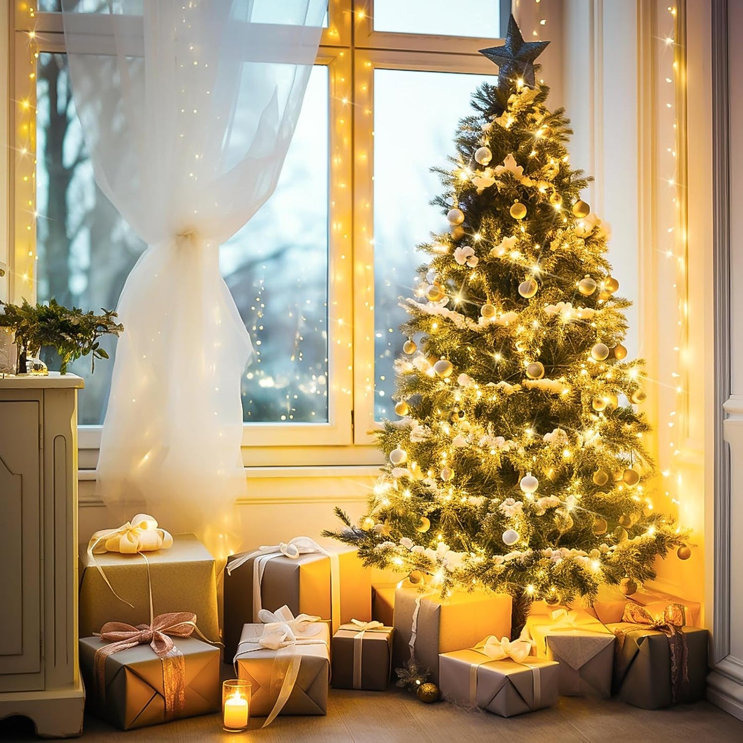 JMEXSUSS Connectable Warm White String Lights Indoor Bedroom, 8 Modes Christmas String Light Plug in Classroom Lights, 33ft 100 LED Fairy Twinkle Light Outdoor for Classroom Christmas Tree Decor