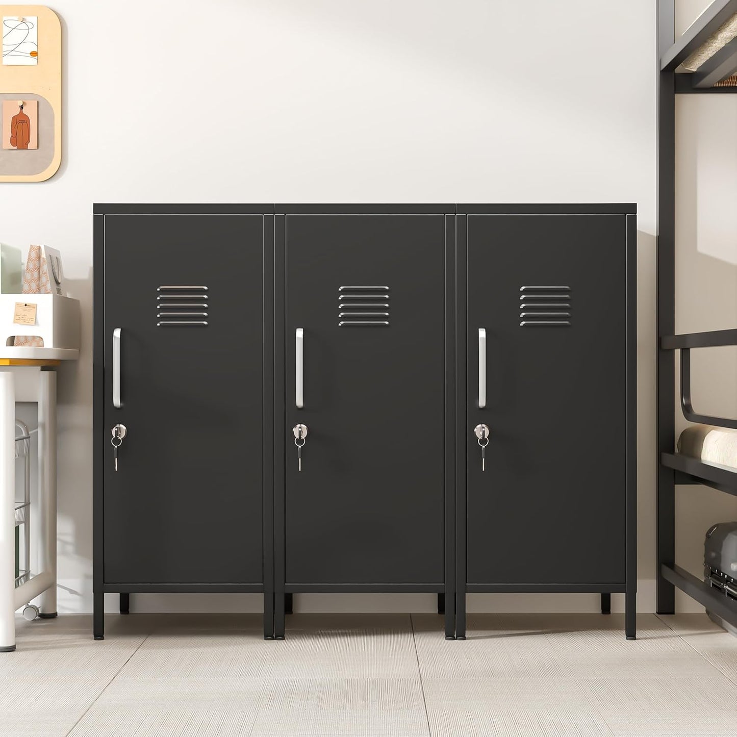 35" Metal Storage Locker, Lockable Employees Metal Locker with Door and Adjustable Shelves, Steel Locker for Home, School, Office, Gym (Black)