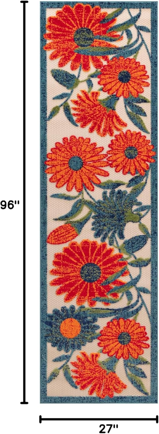 Nourison Home Aloha Indoor/Outdoor Ivory Multicolor 2'3" x 8' Area Rug, Easy-Cleaning, Non Shedding, Bed Room, Living Room, Dining Room, Backyard, Deck, Patio (2x8)