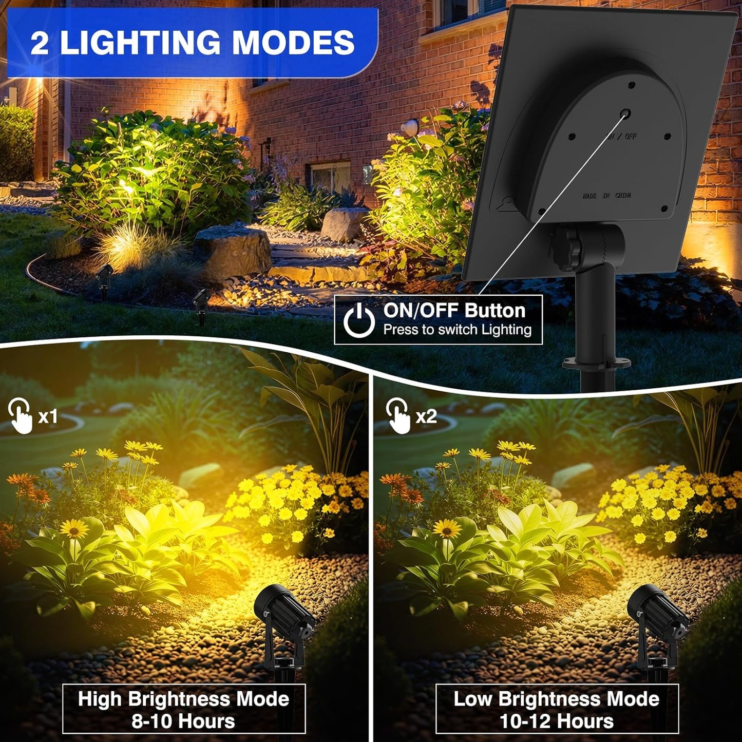 T-SUNUS Halloween 2W Solar Landscape Spotlights Warm White, Garden Spot Lights Outdoor 9.8ft Cable IP65 Waterproof Security Downlight 2-IN-1 for Flag Christmas Tree Pond Garage Deck Yard Wall Backyard