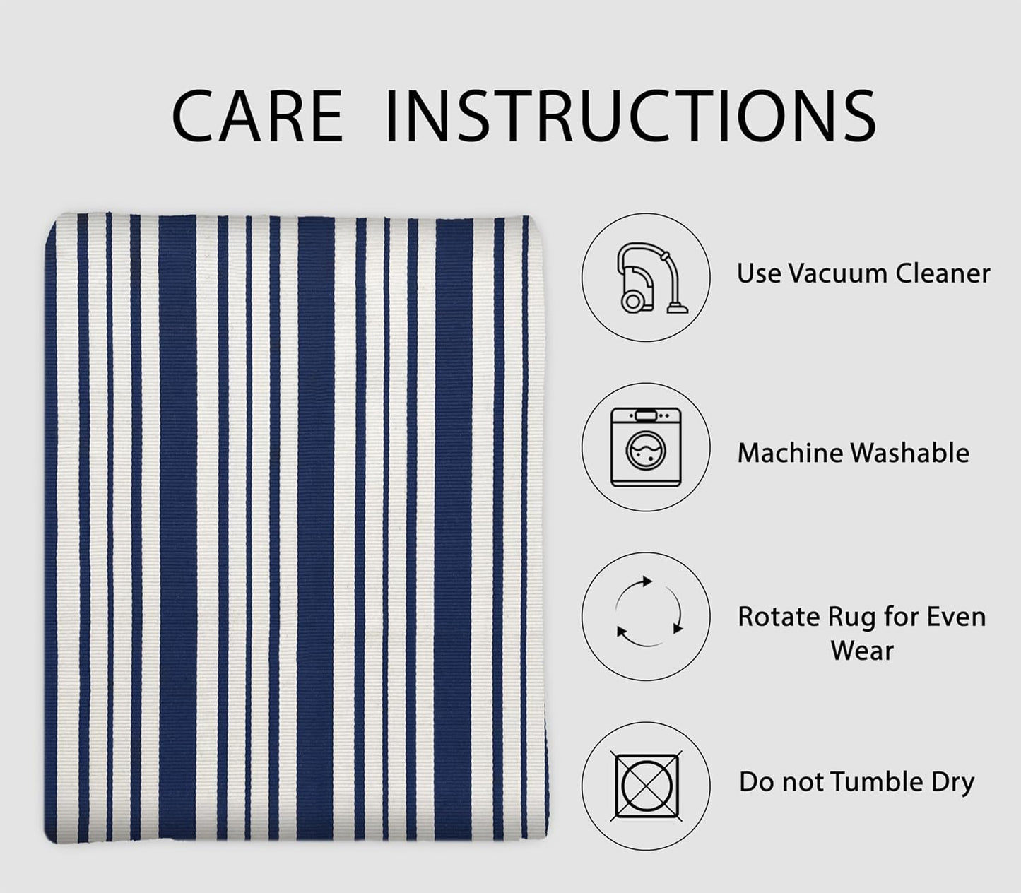 IOHOUZE Navy and White Striped Rug 3'x5' Front Door Rugs Outdoor, Washable Area Rug for Front Porch, Spring Summer Doormats Outdoor Indoor, Cotton Rugs for Entryway Porch Entrance
