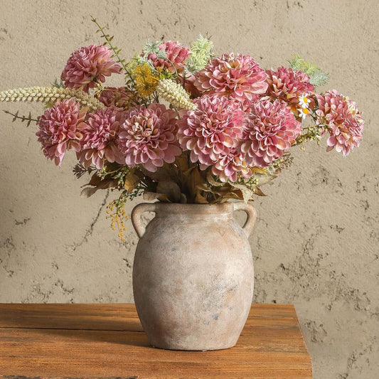 Ceramic Flower Vase 7.6 inch Farmhouse Rustic Vase Decorative Pottery Terracotta Vases for Home Decor Table Mantle Fireplace Living Room Bathroom Wedding Centerpiece (Whitewashed)