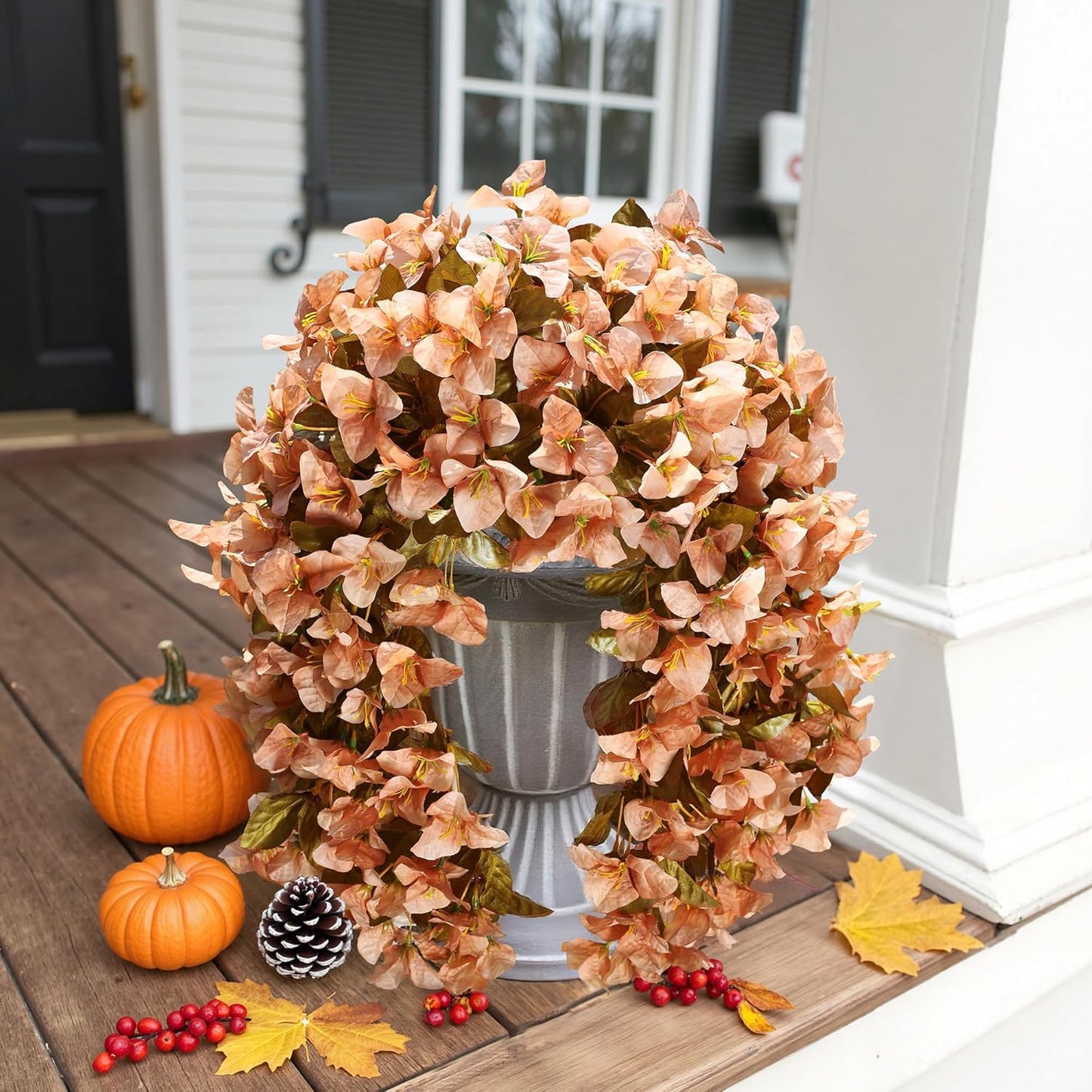 Bougainvillea Artificial Fall Hanging Flowers Plants for Outdoors Autumn Decoration, 2pcs Faux Bougainvillea Vines Brown Fake Flowers Realistic UV Resistant Silk Flowers for Outside Planter Yard Home