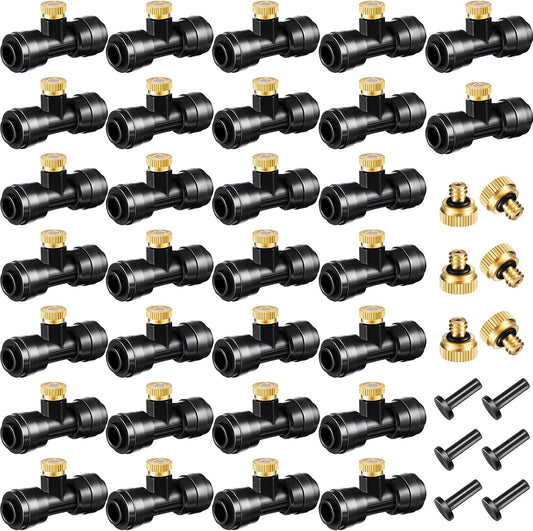 Misting Nozzles Kit Include Water Misting Tees Thread 1/4 Inch and Brass Orifice Nozzle with Black Plug for Outdoor Spray Cooling System(72 Pieces)
