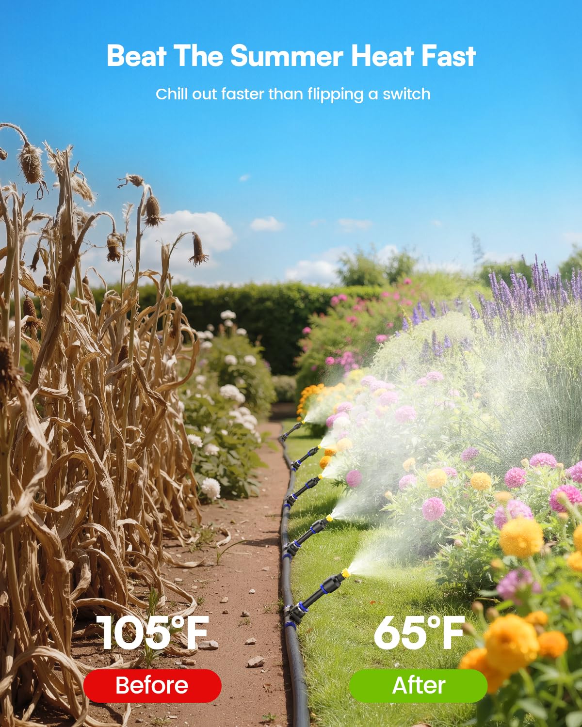 RAINPOINT Misters for Outside Patio - Upgraded 59FT(18M) Misting System Kit with Water Filter for Cooling Outdoor, 59FT Misting Line + 17 Mist Nozzles for Backyard Garden Porch Deck Greenhouse