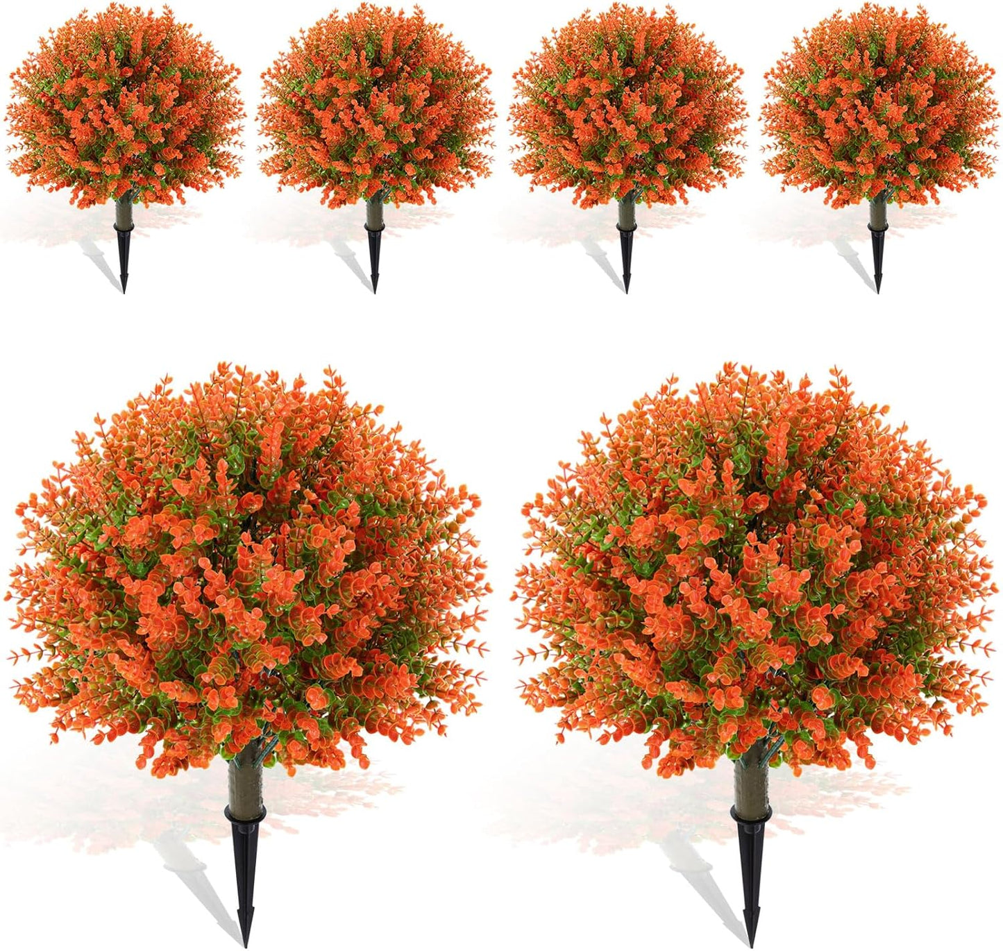 Yunlly 6 Pcs 18 Inch Fall Artificial Boxwood Ball Topiary Tree Outdoor Plants Bush, UV Resistance Faux Shrub with Spike Fall Porch Decor for Indoor Garden Yard Porch Patio Decor (Orange)