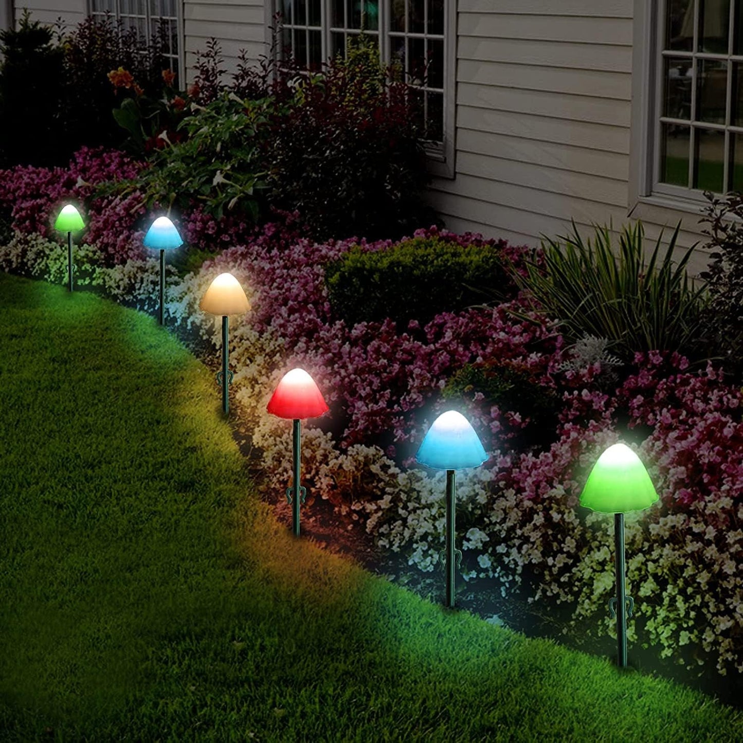 Outdoor Solar Garden Lights, Set of 12 Mini Solar Mushroom Light Outdoor Waterproof Cute Mushroom Shaped Pathway Landscape Lights for Yard Patio Garden Party Wedding Festival Decoration （Multicolor