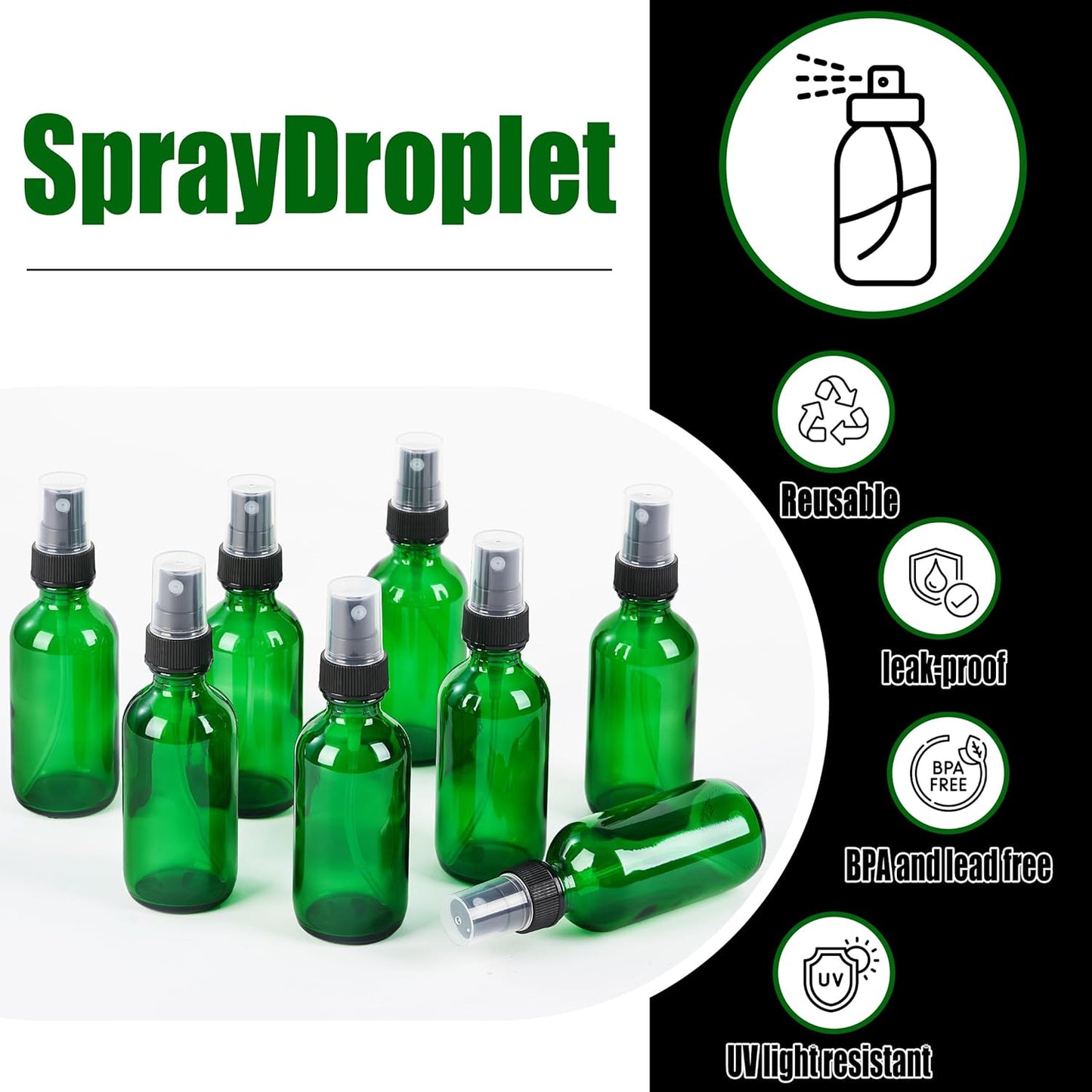 2 oz Glass Spray Bottles, Reusable Fine Mist Sprayer Small Spray Bottle, Leak-Proof Design, Perfect for Travel, Skin Care, Perfumes, Botanical, Cleansing (Green, 2oz-24pcs)