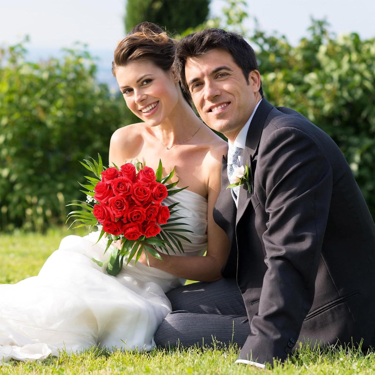 12Pcs Realistic Fake Red Roses Faux Flowers with Long Stems, Artificial Silk Rose Flowers for Valentines Day Home Wedding Decor Bridal Bouquet