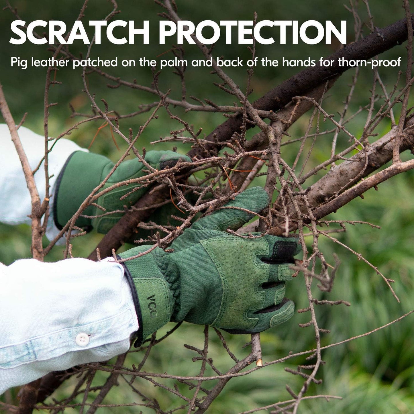 Vgo... 1-Pair Ladies' Synthetic Leather Gardening Gloves, Puncture-proof, Thornproof, Durability & Anti-shock Work Gloves, Touchscreen (Size S, Green, SL7471)