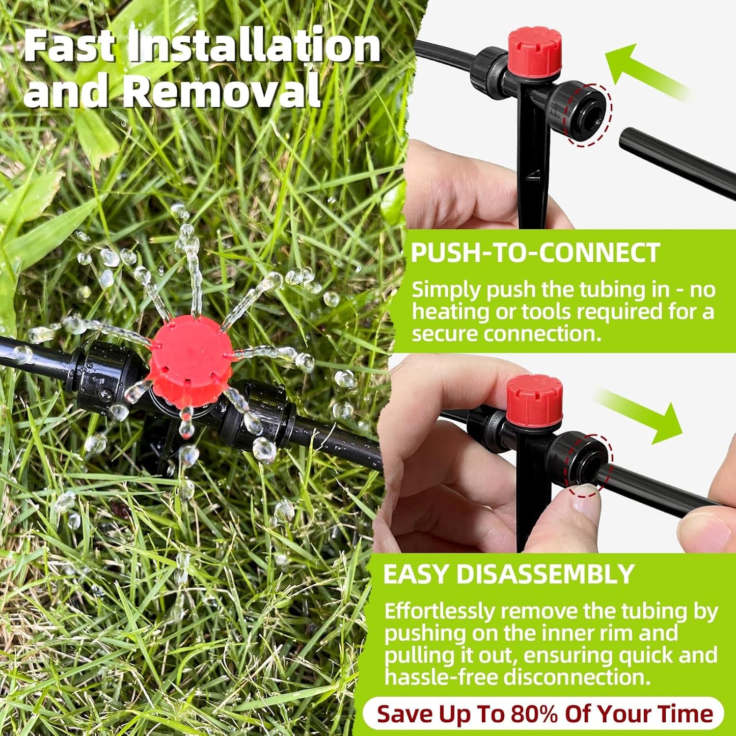 82FT Drip Irrigation System, 2025 Quick Connector Garden Irrigation System, Adjustable Nozzle, Garden Watering System with 1/4 '' Pipe, Garden, Vegetable, Greenhouse, Lawn Sprinkler