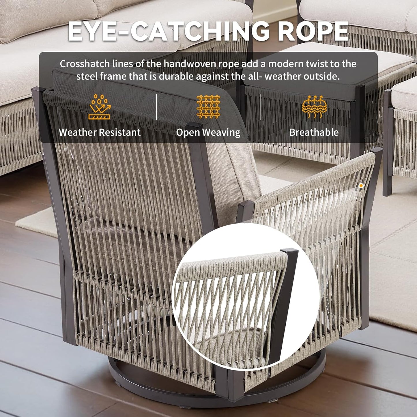 Patio Furniture Wicker Outdoor Conversation Set, 5-Piece All Weather Patio Furniture Rattan Rocking Sets w/Removable Cushions & Ottomans for Backyard, Balcony, Deck, Beige