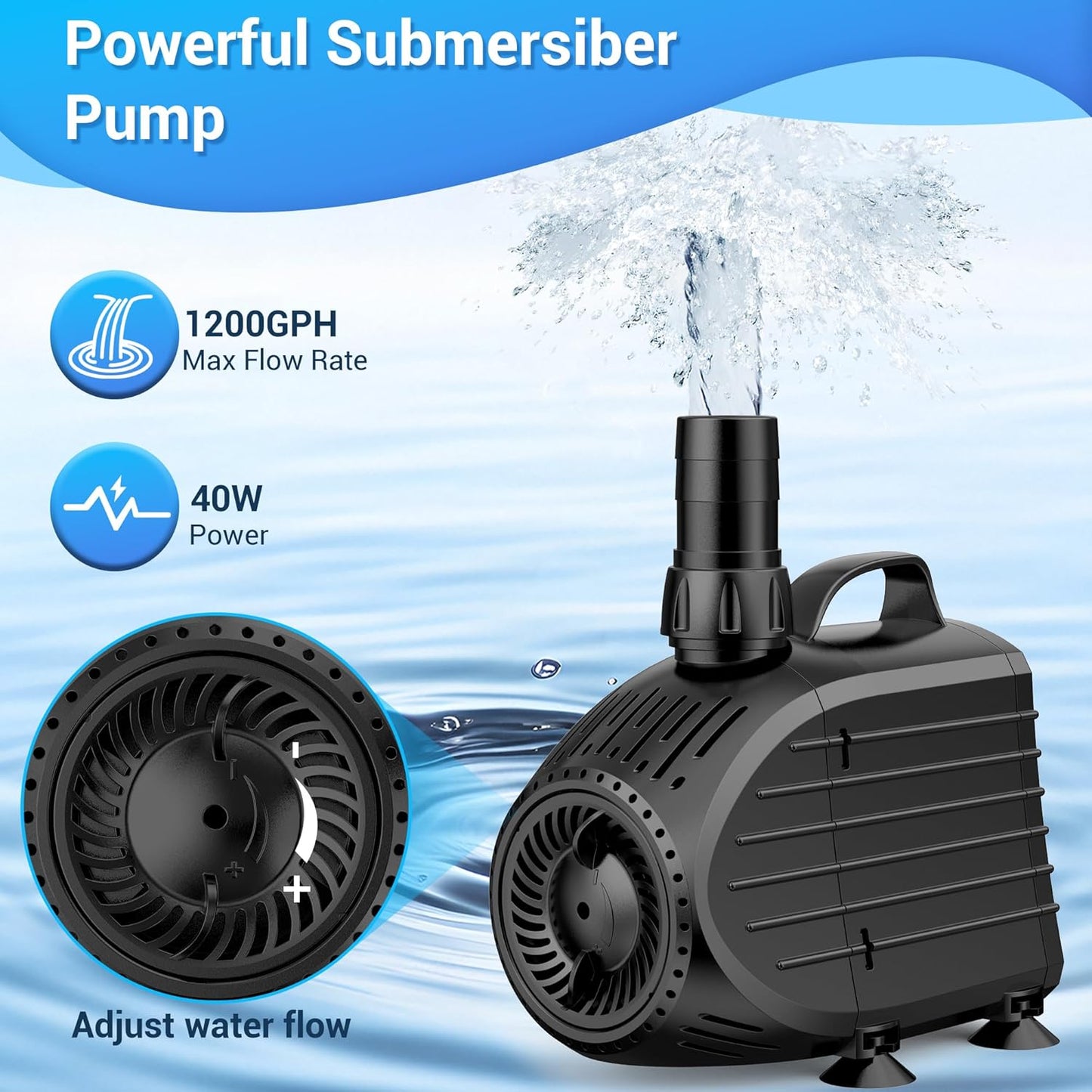 NFESOLAR Pond Waterfall Spillway Kit, Includes 23.6" W Stainless Pond Waterfall Box, 1200 GPH Water Pump, 10FT Corrugated Tubing for Outdoor Ponds Pool Streams up to 3000 Gallons N4611