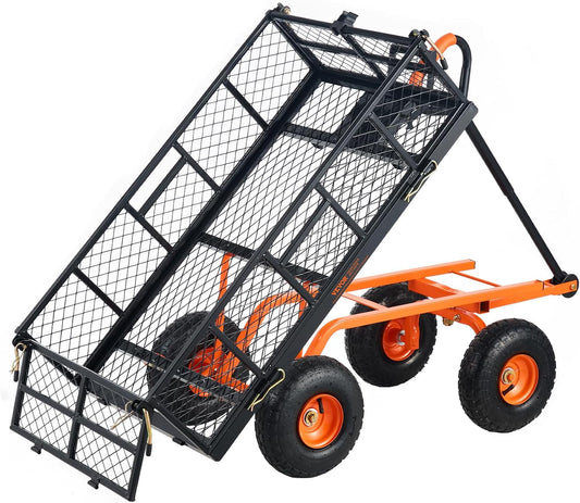 VEVOR 880lbs Steel Garden Dump Cart Utility Wagon, Heavy Duty Yard Dump Wagon Cart with Removable Sides, Pullable Handle, Utility Liner, 10in All Terrain Wheels