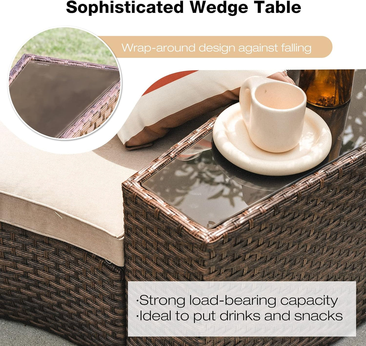 SUNSITT Outdoor Patio Furniture 8-Piece Half-Moon Curved Sofa Set Brown PE Wicker Sectional Conversation Set with Cushions(Beige)