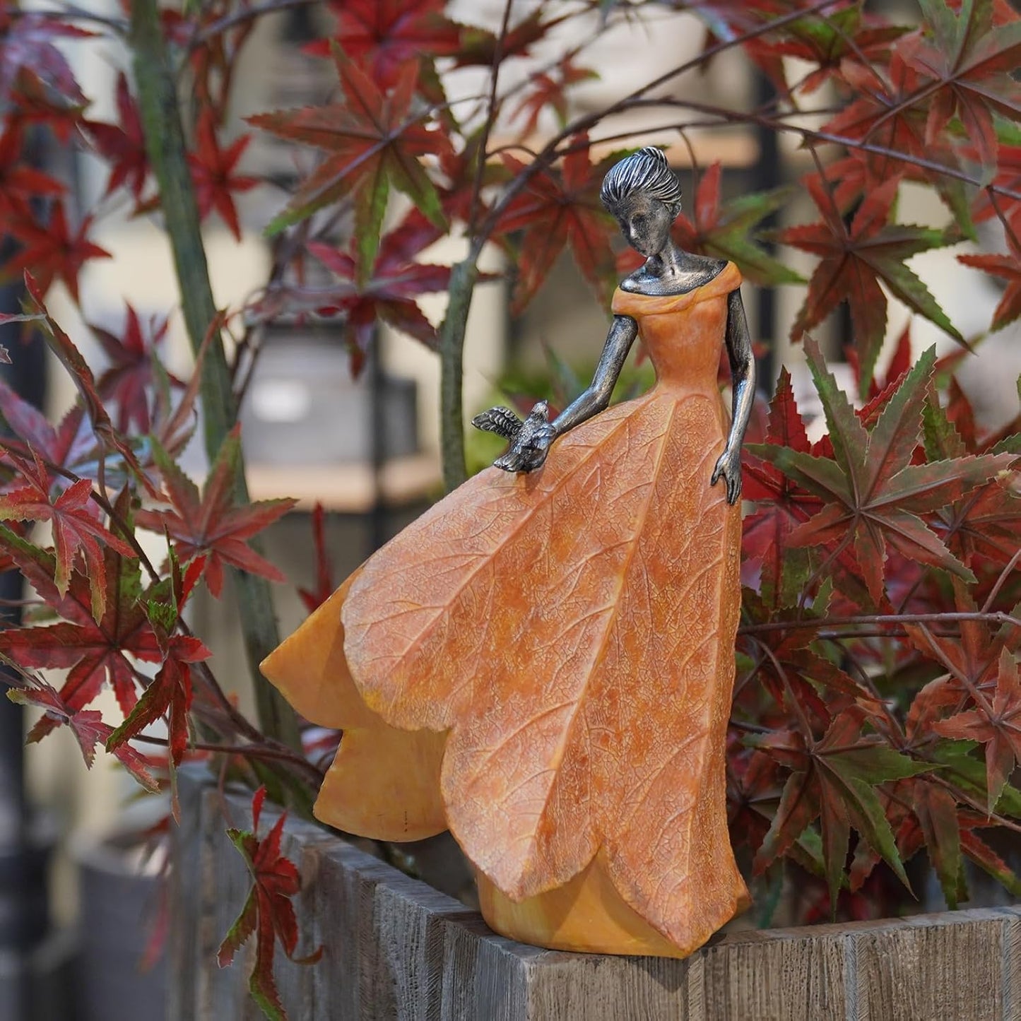 Guichifun Fairy Statue Collection Home Decoration - Orange Leaf Angel Girls Resin Fall Decor for Outside or Inside Rustic Garden Outdoor Yard Decorations Figurines Gift 8.5 x 5.25 x 12 Inch