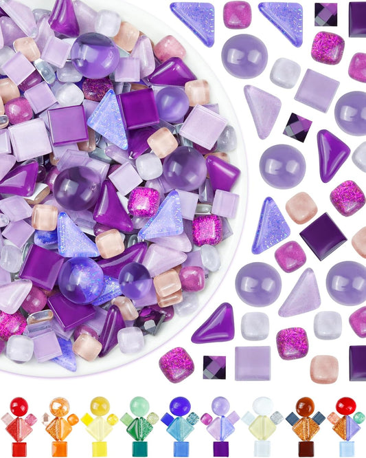 FIVEIZERO 420g Mosaic Tiles for Crafts - 280Pcs Glass Mosaic Kits, Mixed Shapes Mosaic Glass Pieces for Art, Irregular Tiny Mosaic Tile for DIY Projects, Home Decoration(Purple)