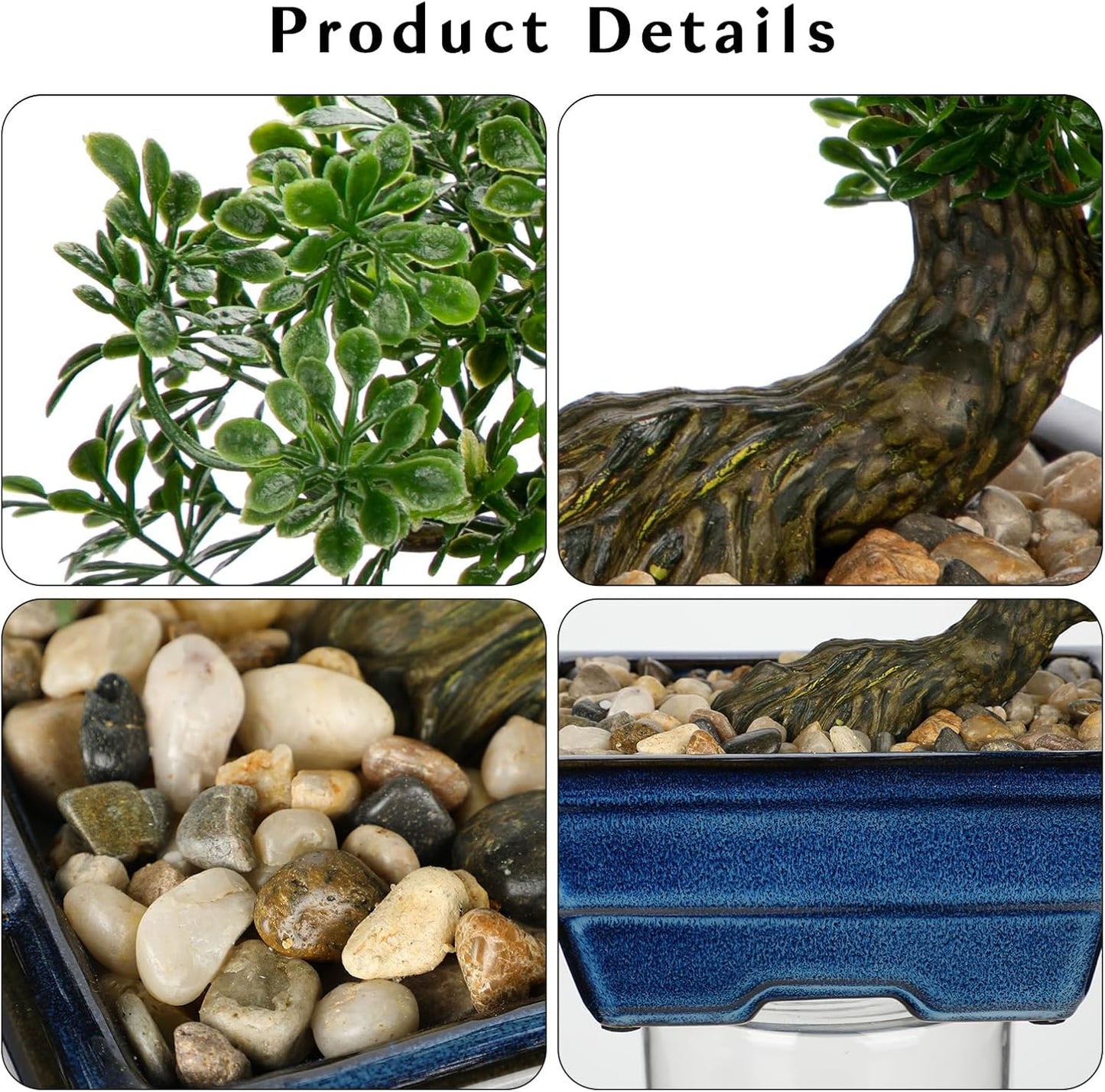 Artificial Bonsai Tree Faux Plants Indoor Fake Plants Decor with Blue Square Ceramic Pots for Home Table Office Desk Bathroom Shelf Bedroom Living Room Farmhouse Decorations