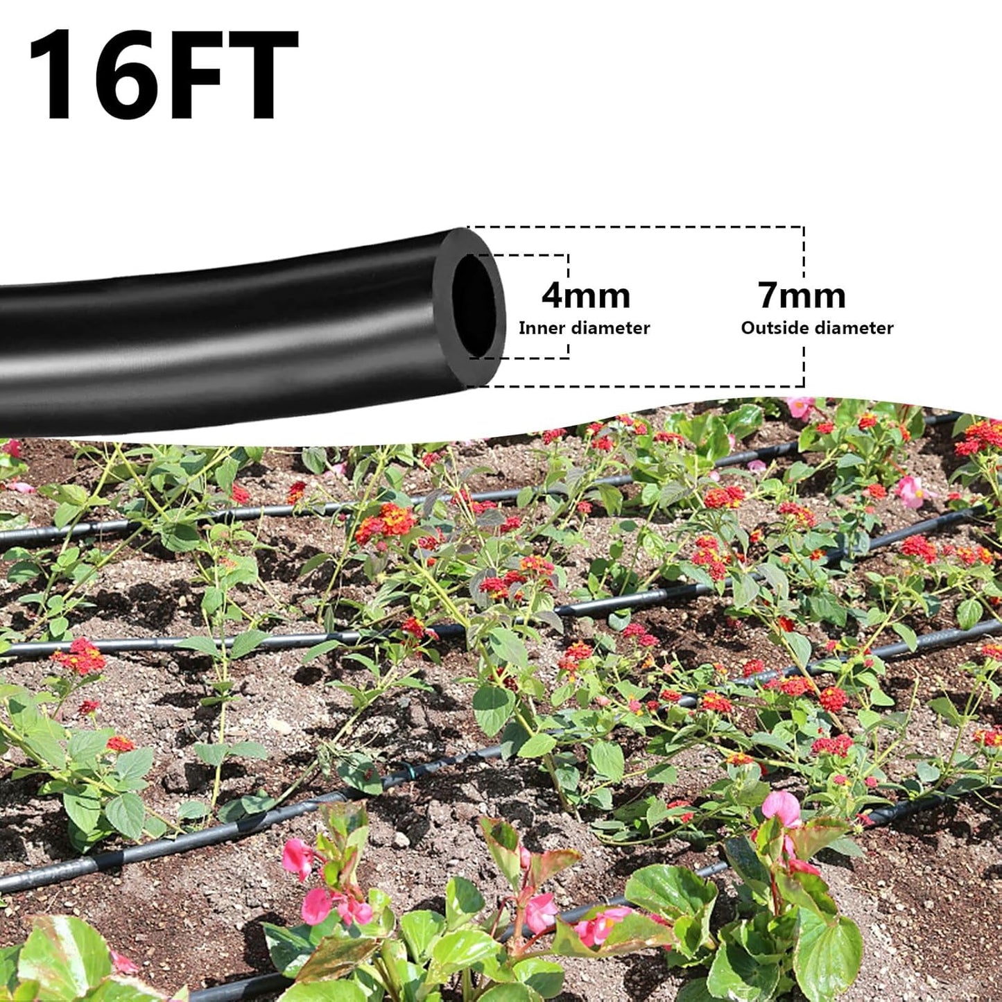 1/4 inch Drip Irrigation Tubing, 16FT Blank Distribution Tubing Drip Irrigation Hose, Garden Watering Drip Line for DIY Drip Irrigation System