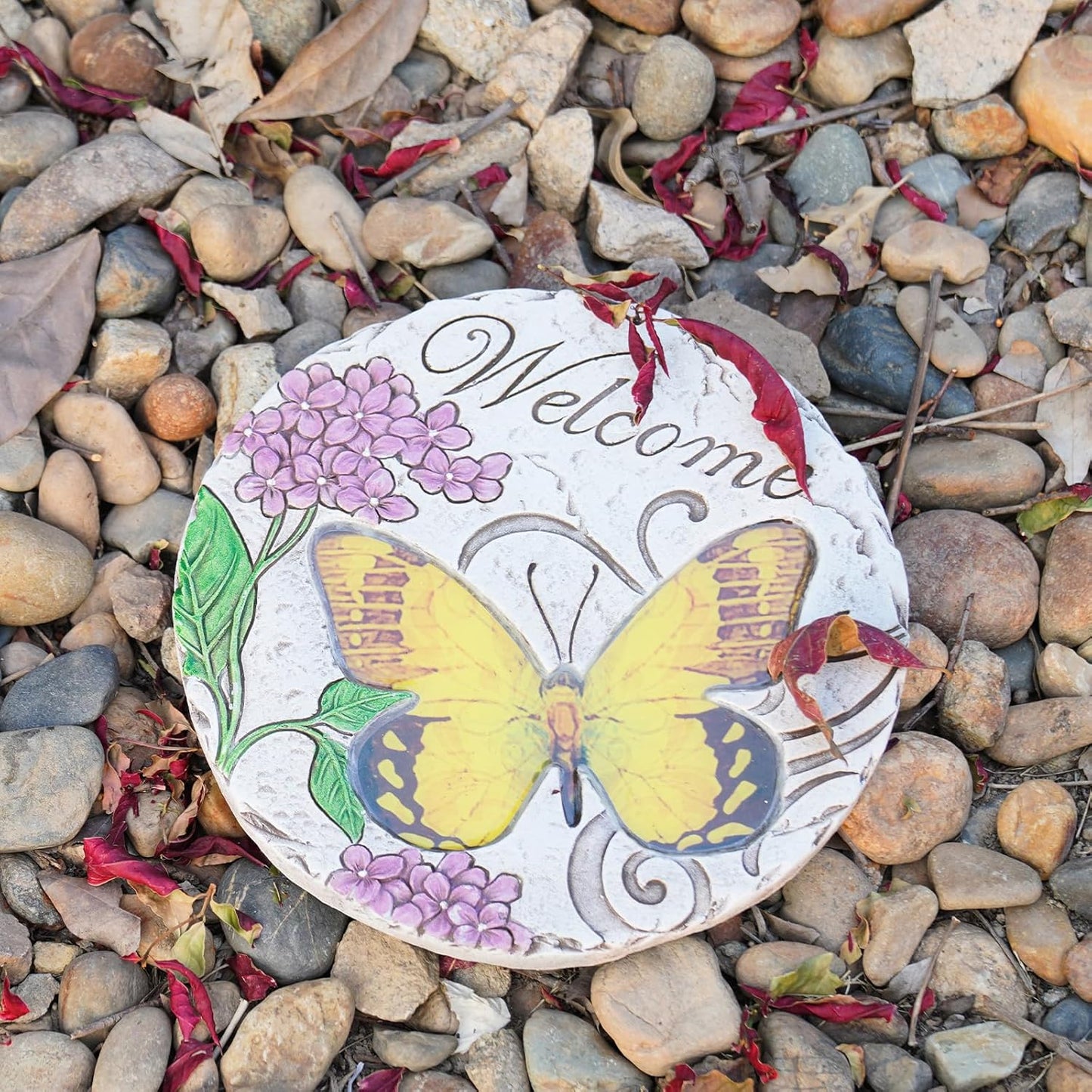 Garden Décor Stepping Stones Outdoor - Resin Butterfly Decorative Stone Bright Color Memories Pavers Outdoor for Garden Yard 9.5 * 9.5 * 0.5 Inch LC Lcdecohome