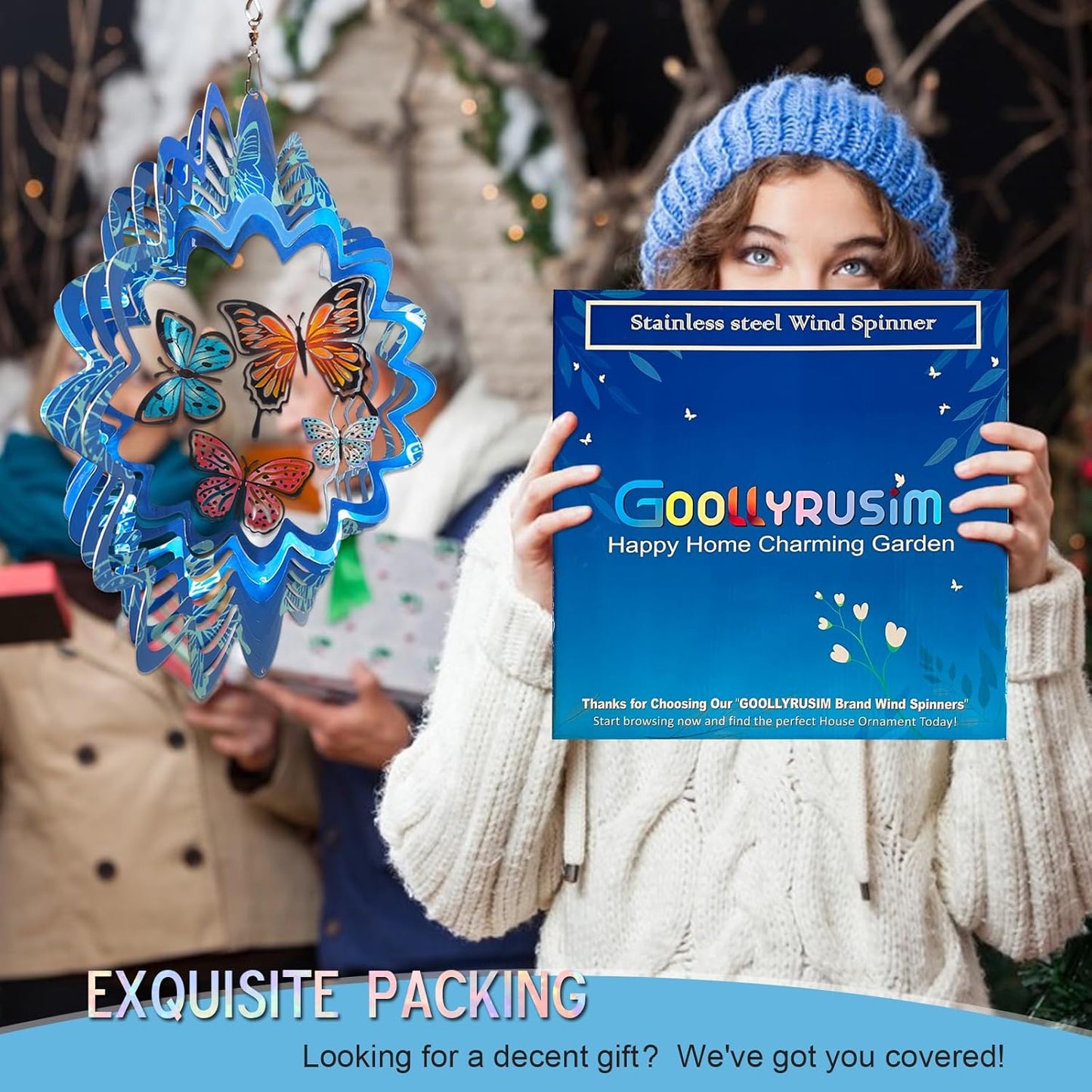 Goolyrusim Wind Spinner Outdoor, Butterfly Wind Spinner, 12in Laser Cut Stainless Steel Hanging Wind Sculptures, Garden Decoration Yard Decor, Butterfly Gifts for Women Mom Wife Girl Sister Grandma