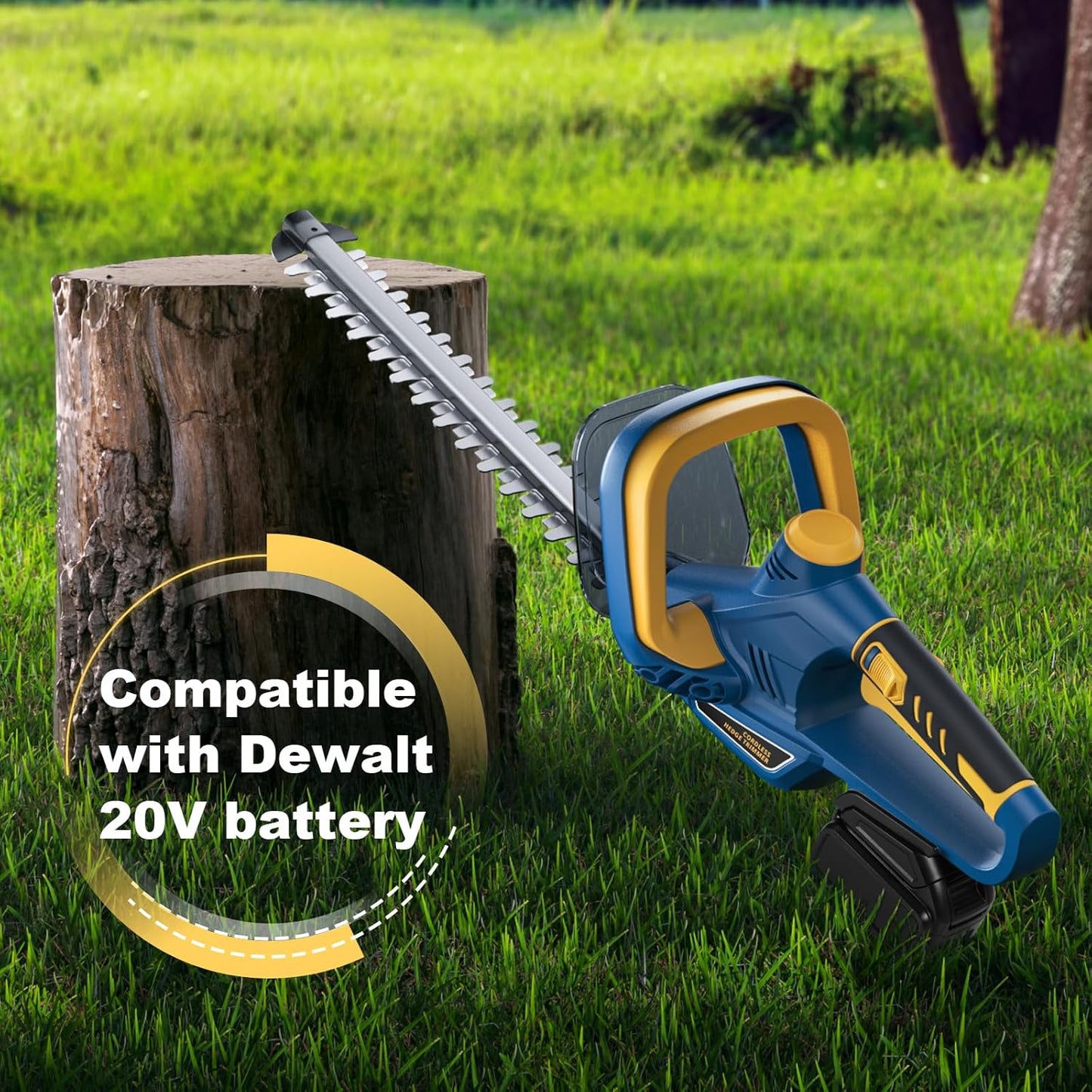Hedge Trimmer for Dewalt 20V Battery, Cordless Hedge Trimmer with 22'' Dual-Action Blade, 1600RPM, 3/5'' Cutting Width, Rotating Handle & Dual Switch Design (Battery Not Included) (Navy Blue)