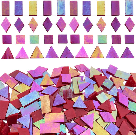 Magic Iridescent Red Glass Mosaic Tiles for Crafts, 280 Pieces Mixed 4 Shapes Stained Glass Sheets, Mosaic Kit Supplies for Adults