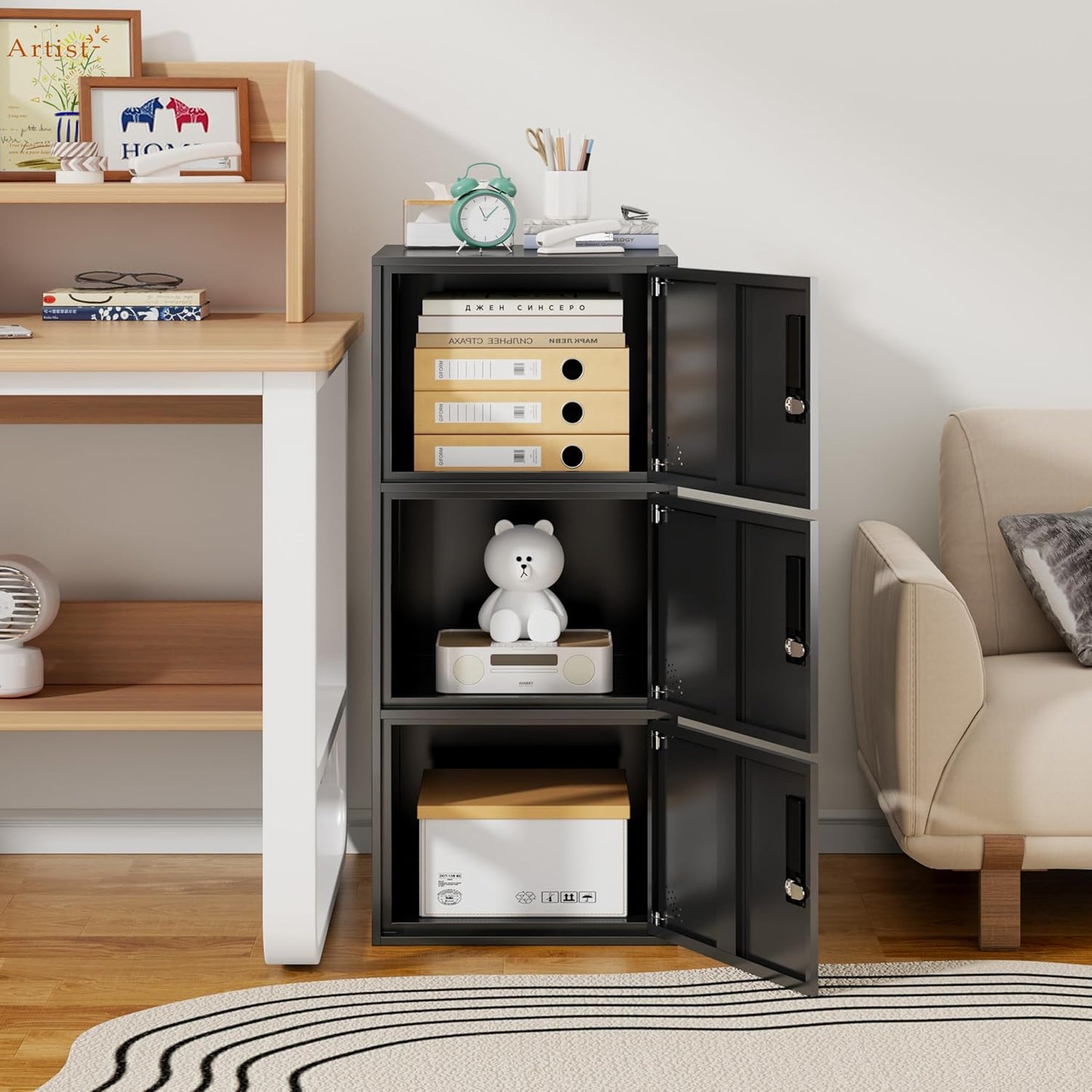 3 Door Metal Storage Locker Cabinet for Office, Home, Gym, School, Steel Cabinet to Storage File, Toys, Shoes and Sports Equipment, Locker Organizer for Gym Office Bedroom (3 Door, Black)