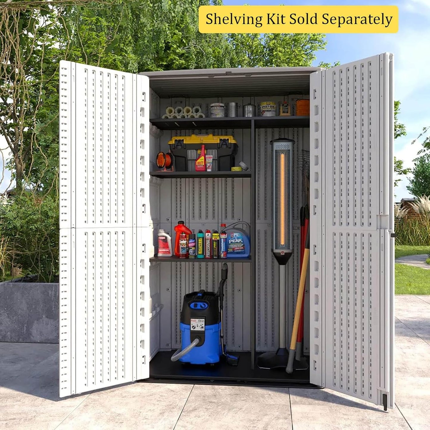 HOMSPARK Storage Shed Weather Resistance, Multi-Purpose Outdoor Storage Cabinet for Backyards and Patios, Horizontal Storage Shed for Lawnmower, Patio Accessories (White, Tall - 53 cu.ft)