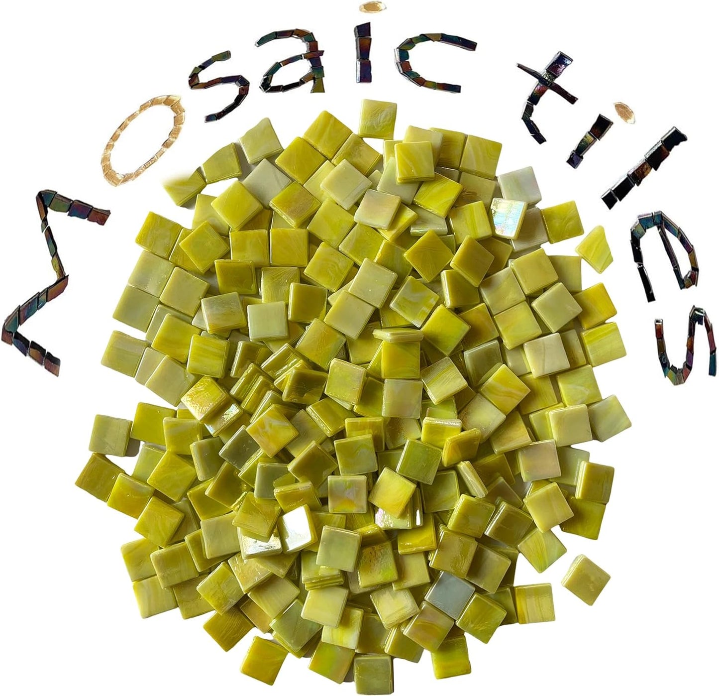 SMEIINIK 1.1lb/500g Square Mosaic Tiles for Crafts Bulk,Glass Tiles for Art Mosaic Projects, Iridescent Stained Glass Pieces for Mosaic Works (CWJ902-11)