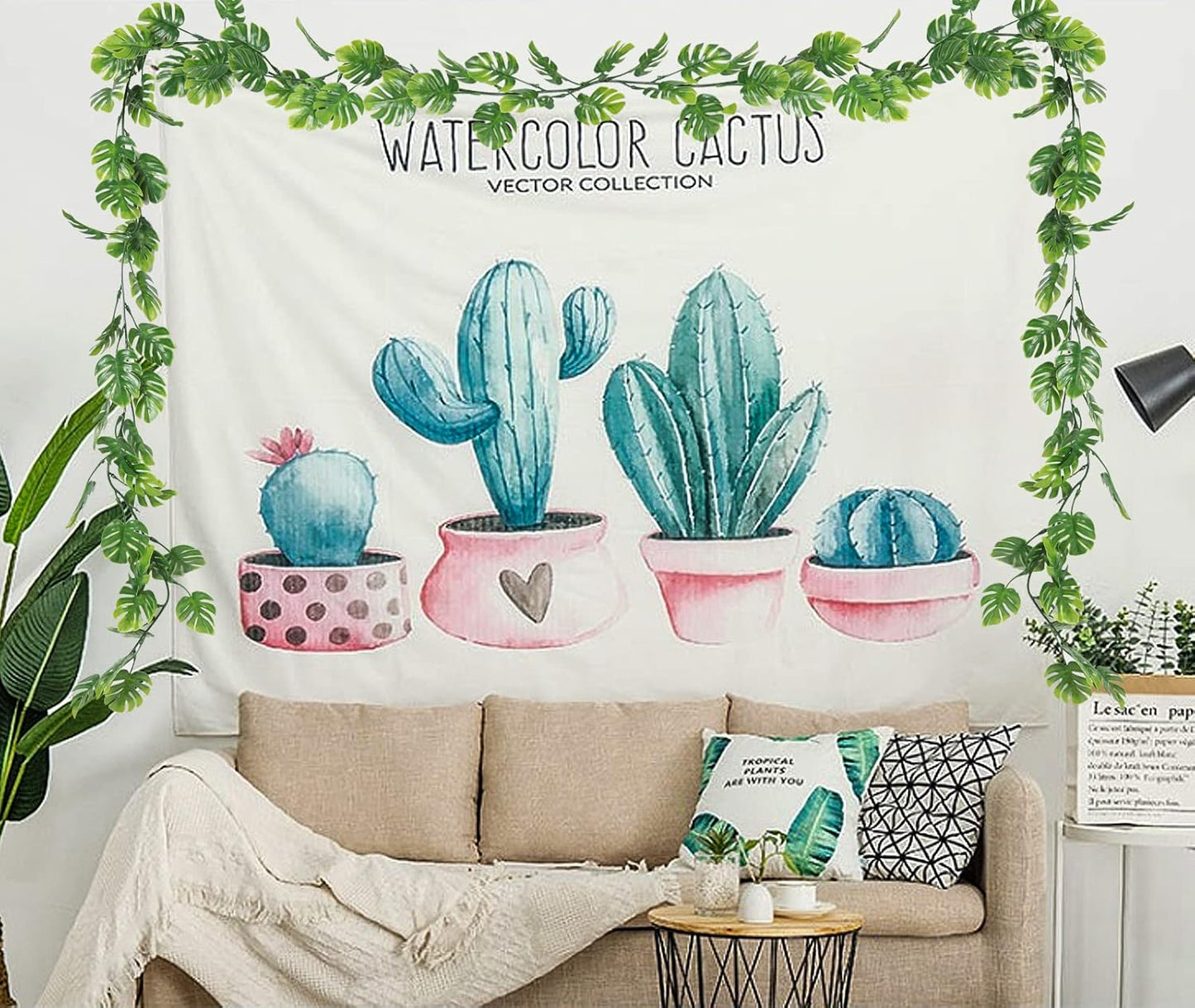 RECUTMS 4Pcs Artificial Monstera Leaves Vines, 5.9FT Fake Hanging Plant Ivy Faux Tropical Palm Leaf Greenery Garland for Garden Porch Patio Jungle Luau Beach Birthday Party Indoor Outdoor Spring Décor