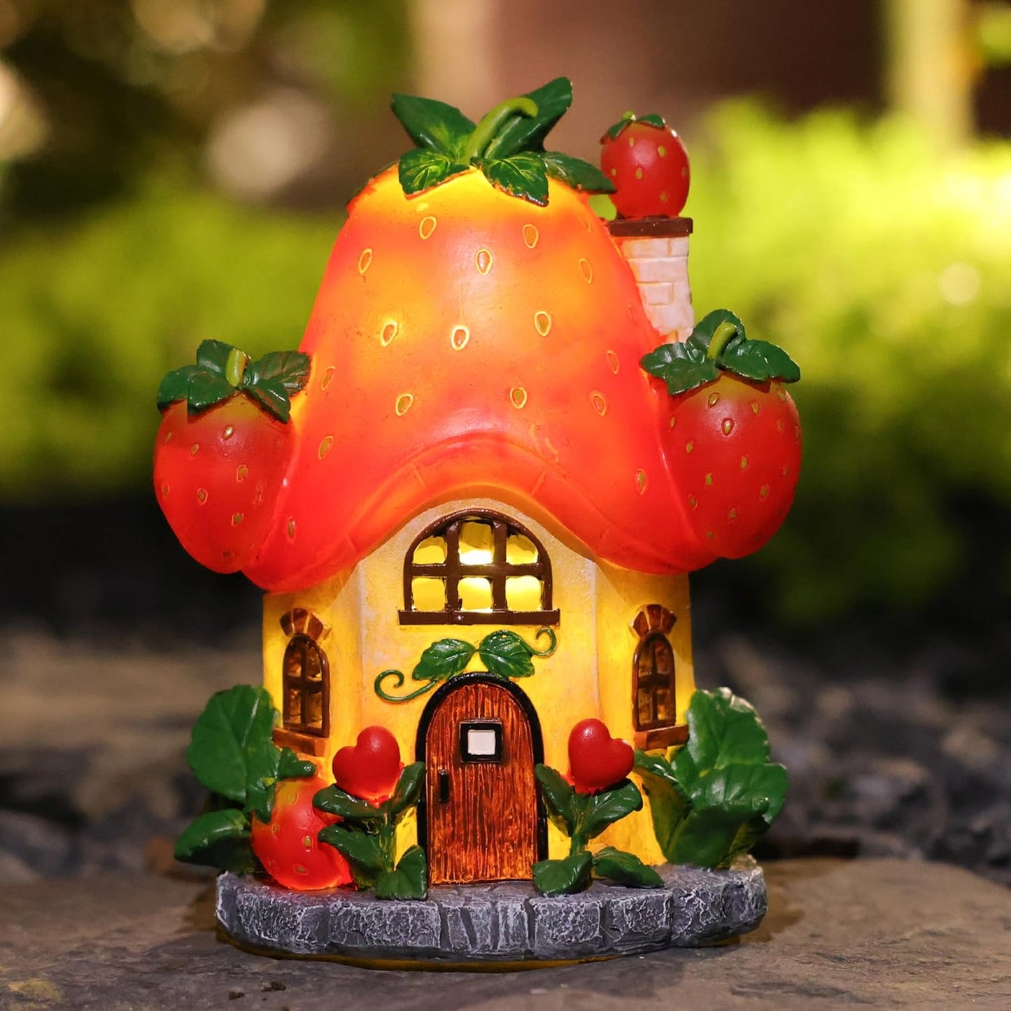 Solar Fairy Garden Houses - Fairy Outdoor Decor Strawberry Houses with Solar Light for Patio Balcony Yard,Lawn Ornament Perfect Garden Gift