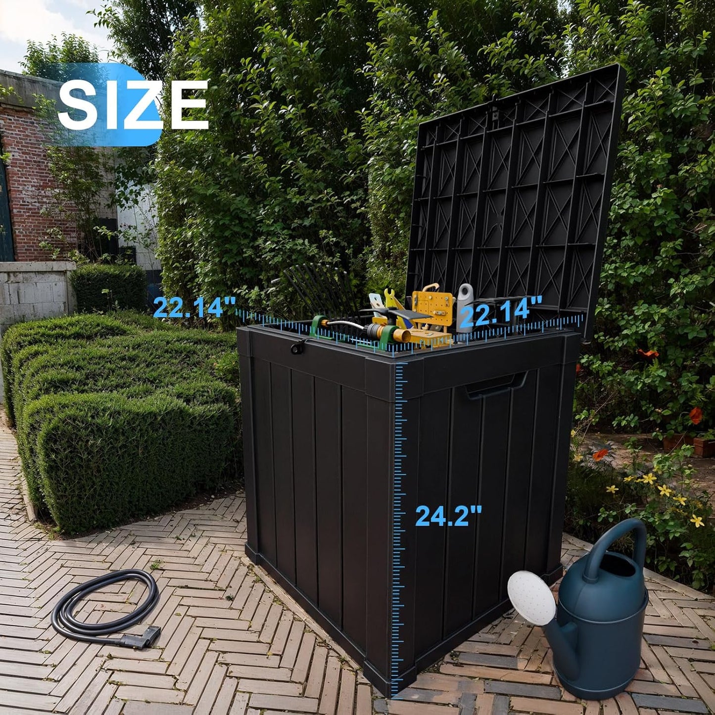 51 Gallon Resin Deck Box, Lockable Patio Outdoor Storage Box for Furniture, Garden Tools and Tools Storage, Waterproof Outside Storage Boxes - Black