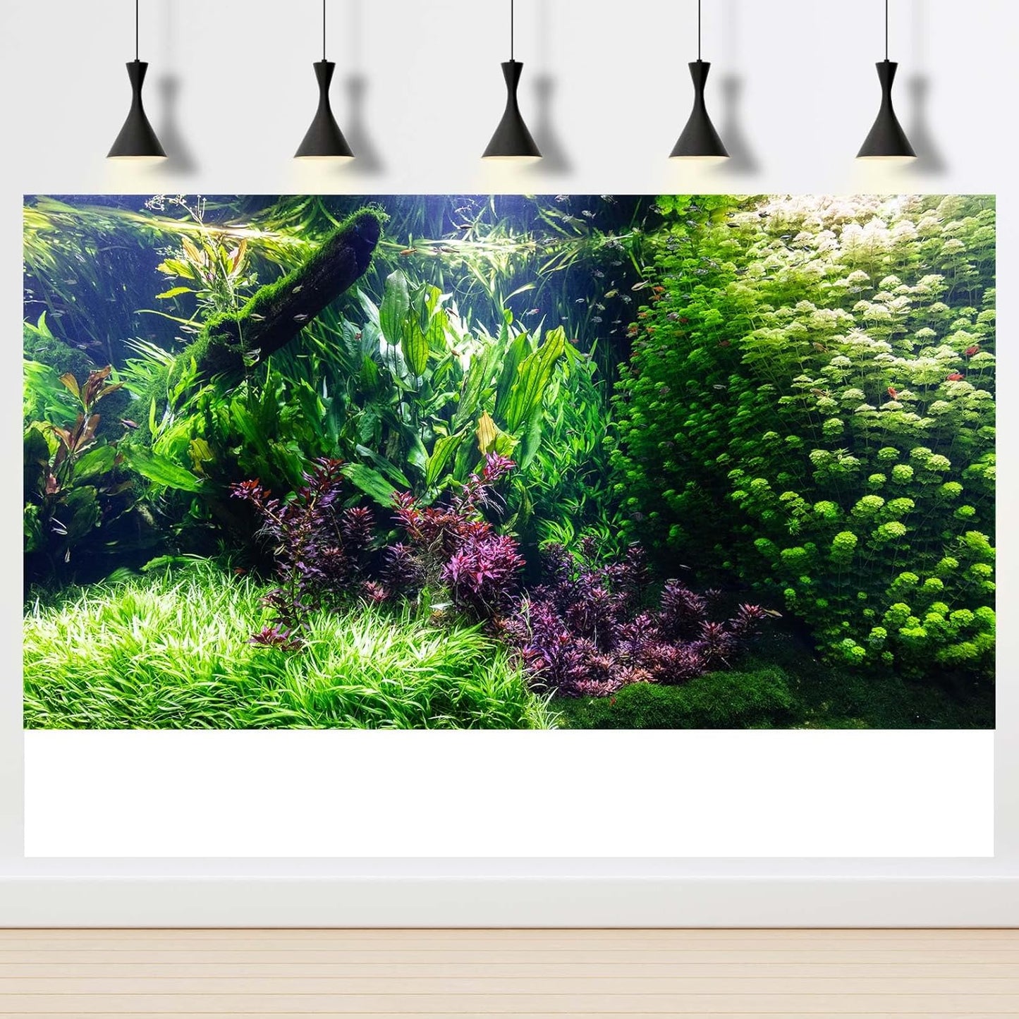 Aquarium Background Various Underwater Grass Plants Aquarium Backdrop Vivid and Fresh Green Aquatic Plants Stone River Bed and Dead Wood Tank Background Vinyl 72x16in