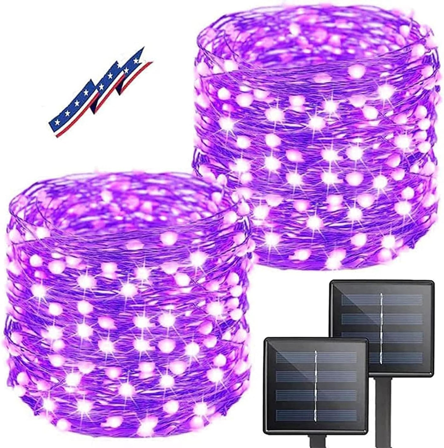 Purple Halloween Solar String Lights Outdoor, 2-Pack 80FT 200LED Solar Twinkle Light Waterproof, Copper Wire 8 Modes Purple Fairy Lights for Garden, Fence, Tree Decor, Halloween Decoration Outdoor