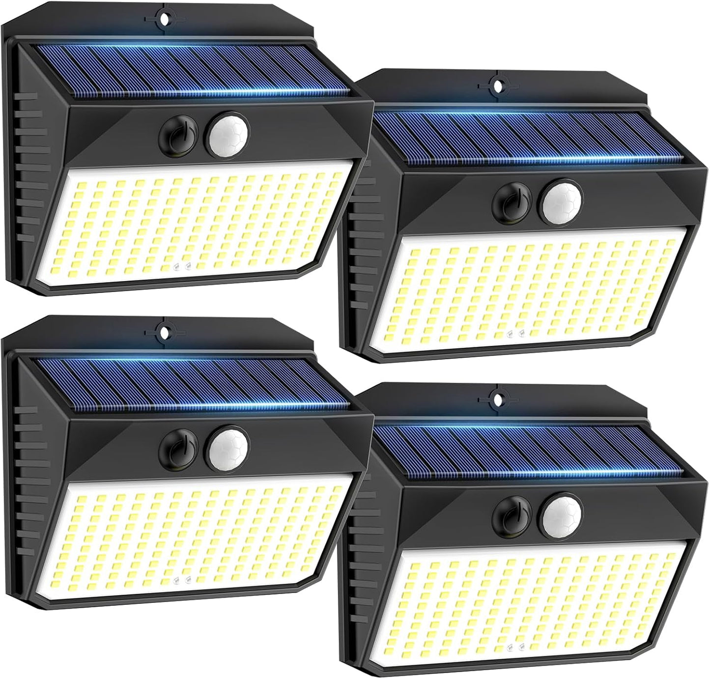 Solar Motion Sensor Fence Lights - Outdoor 4 Pack, 150 LED with 3 Modes, IP65 Waterproof, Solar Powered
