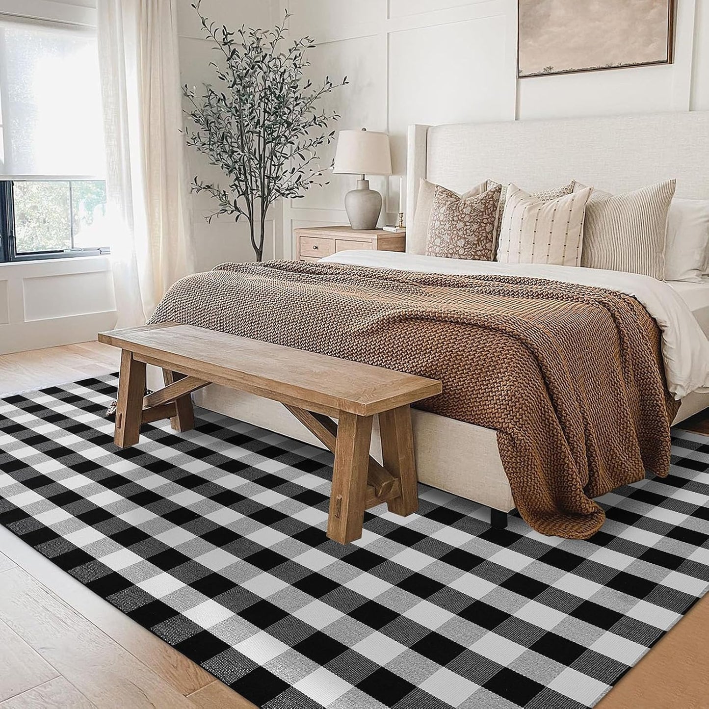 IOHOUZE Buffalo Plaid Checkered Rug 8x10 Ft Front Door Mats, Washable Area Rugs for Front Porch Decor, Spring Summer Welcome Mats Outdoor, Black White Rug for Farmhouse/Entryway/Home Entrance