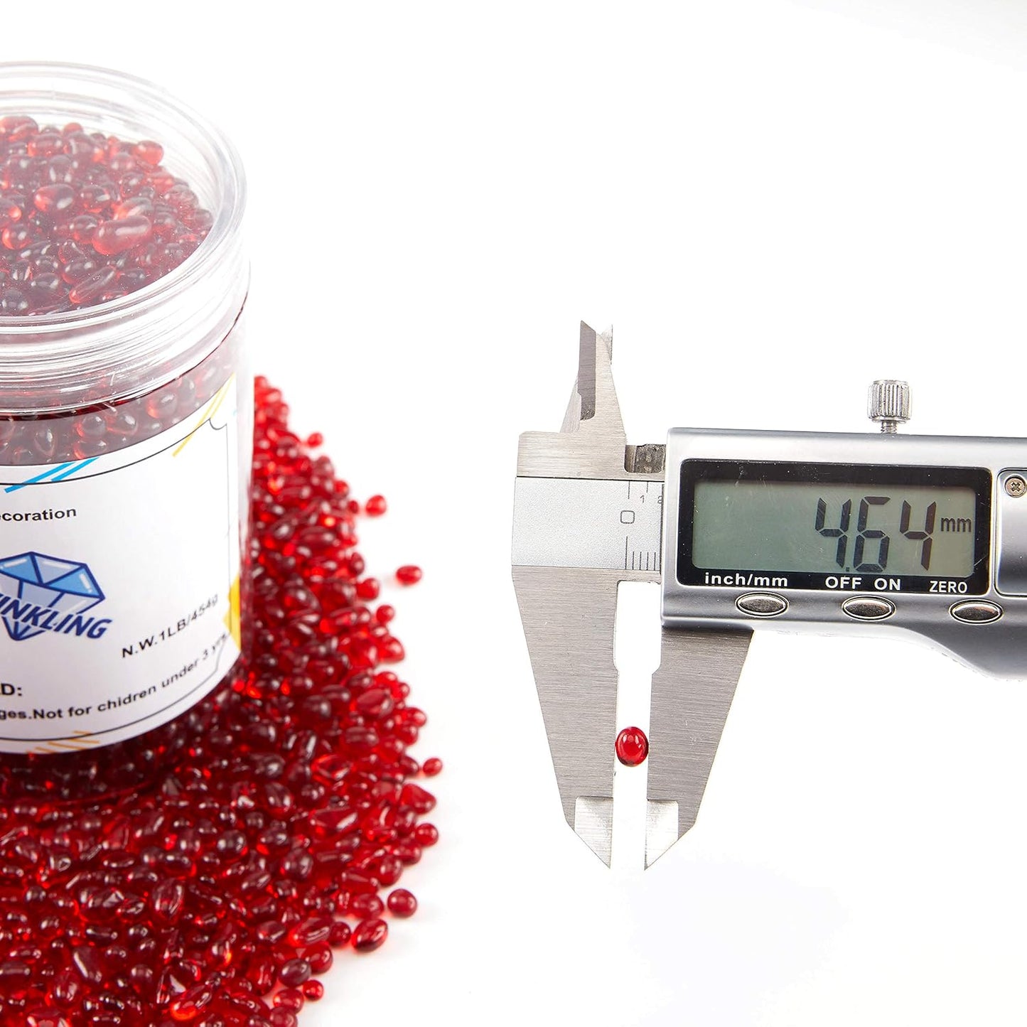 TWINKLING High Luster Round Fire Glass Stones,Glass Marbles Pebbles,Glass Beads Gems for Fire Pit Vase Fillers Crafts Aquarium Garden Decoration,3-6mm,1-Pound Jar (Red)